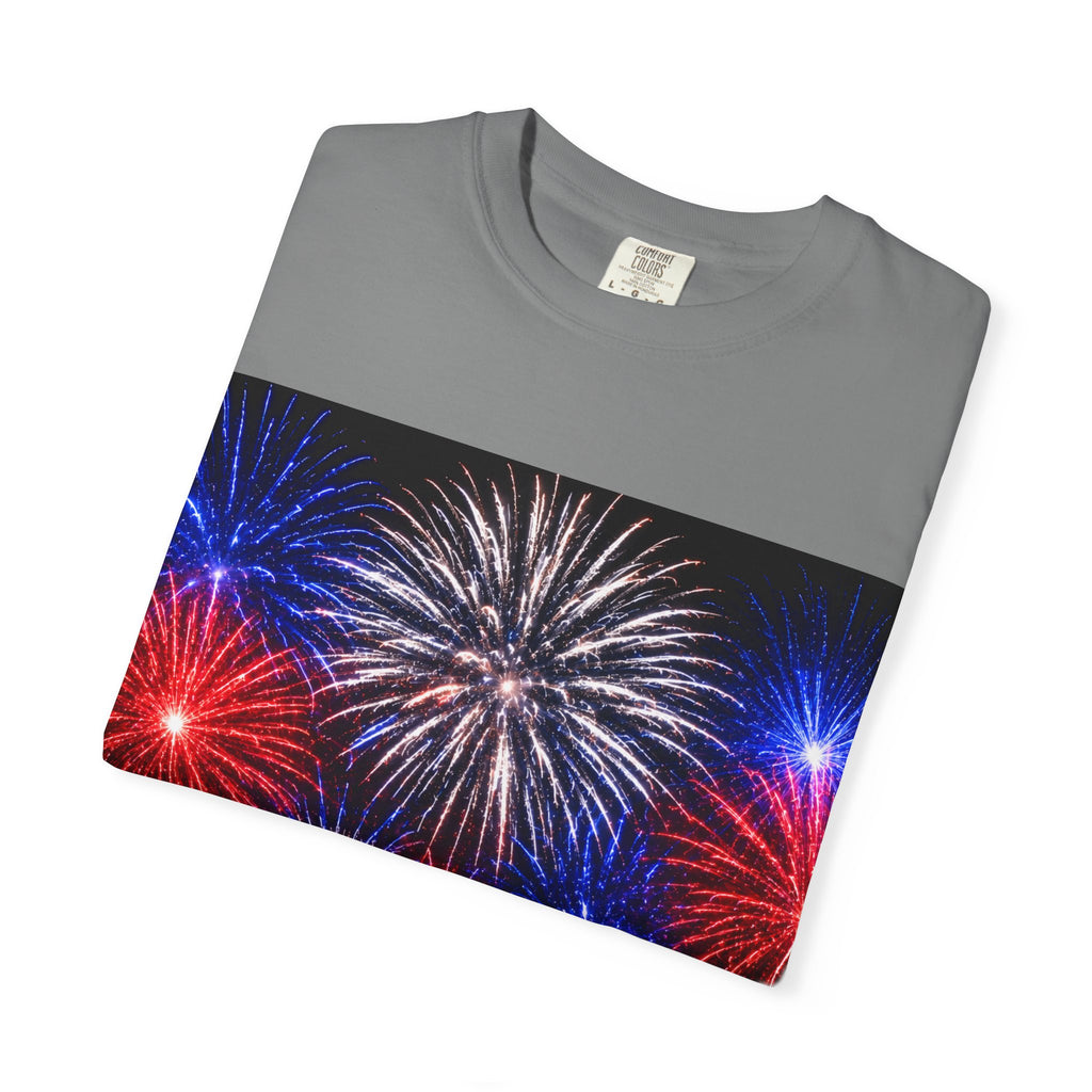Fireworks Celebration T-Shirt — Red, White & Blue Festival Graphic