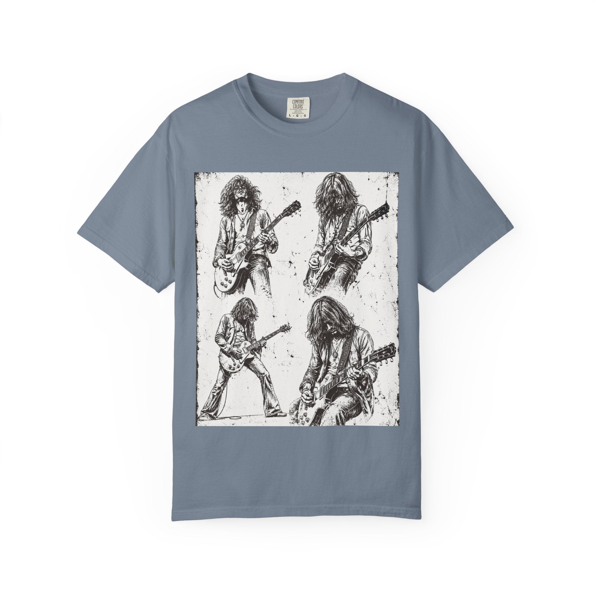 Vintage Rock Guitar T-Shirt — Grunge Band Photo & Les Paul Back Print