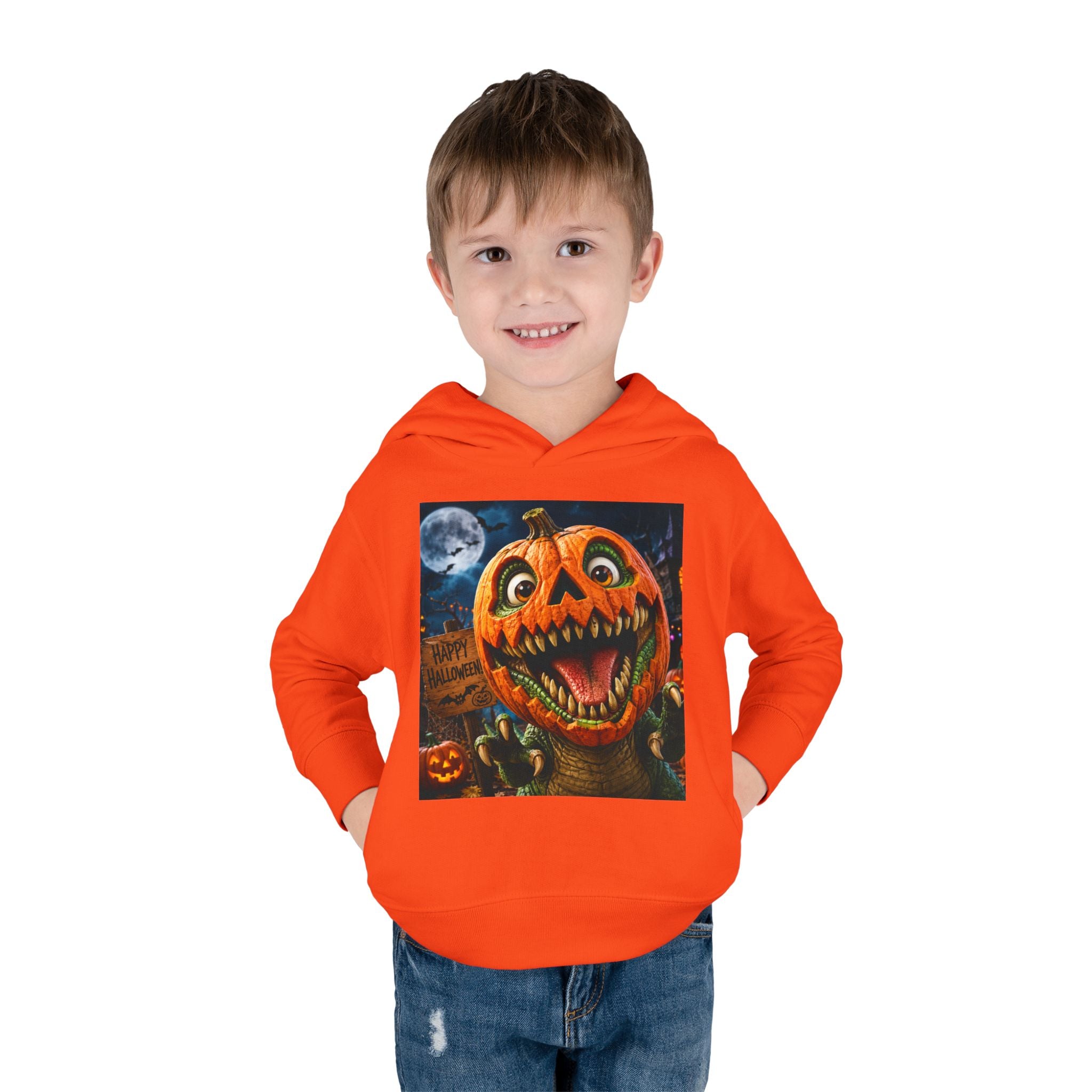 Halloween Toddler Hoodie — Dinosaur Creepy Jack-O'-Lantern Pumpkin Halloween Pullover