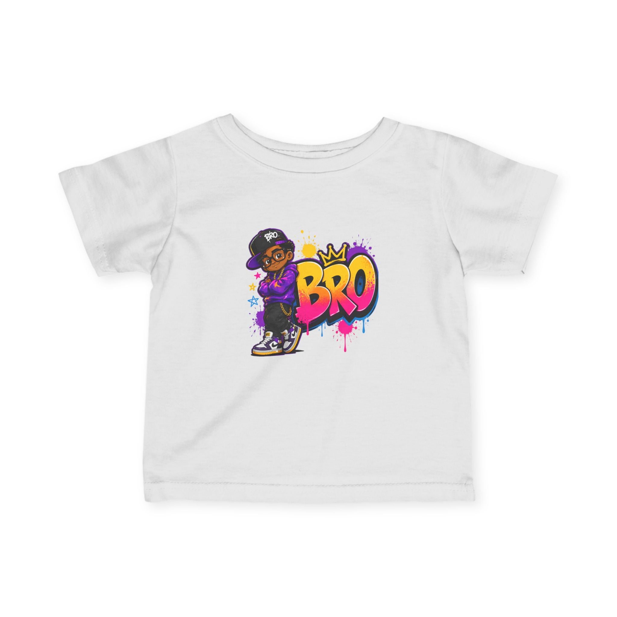 Infant Tee - Colorful 'Bro' Graffiti Graphic with Custom Name Back (Kids Baby Shirt)