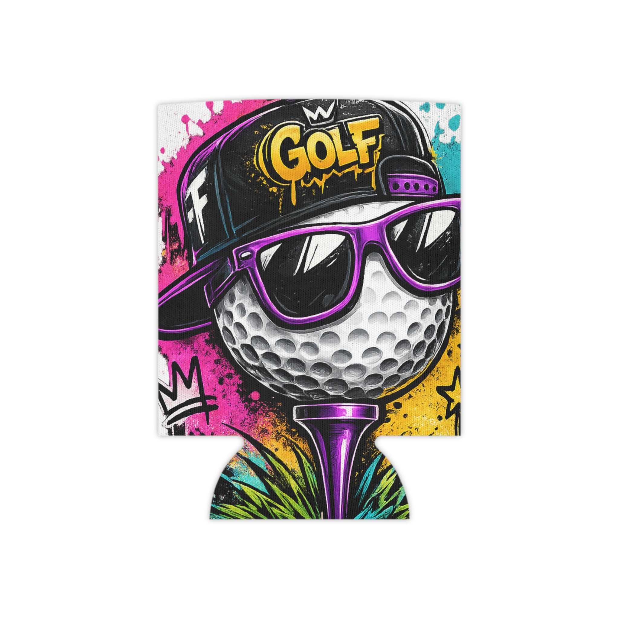 Golf Ball Graffiti Can Cooler — Colorful Retro Golf Koozie
