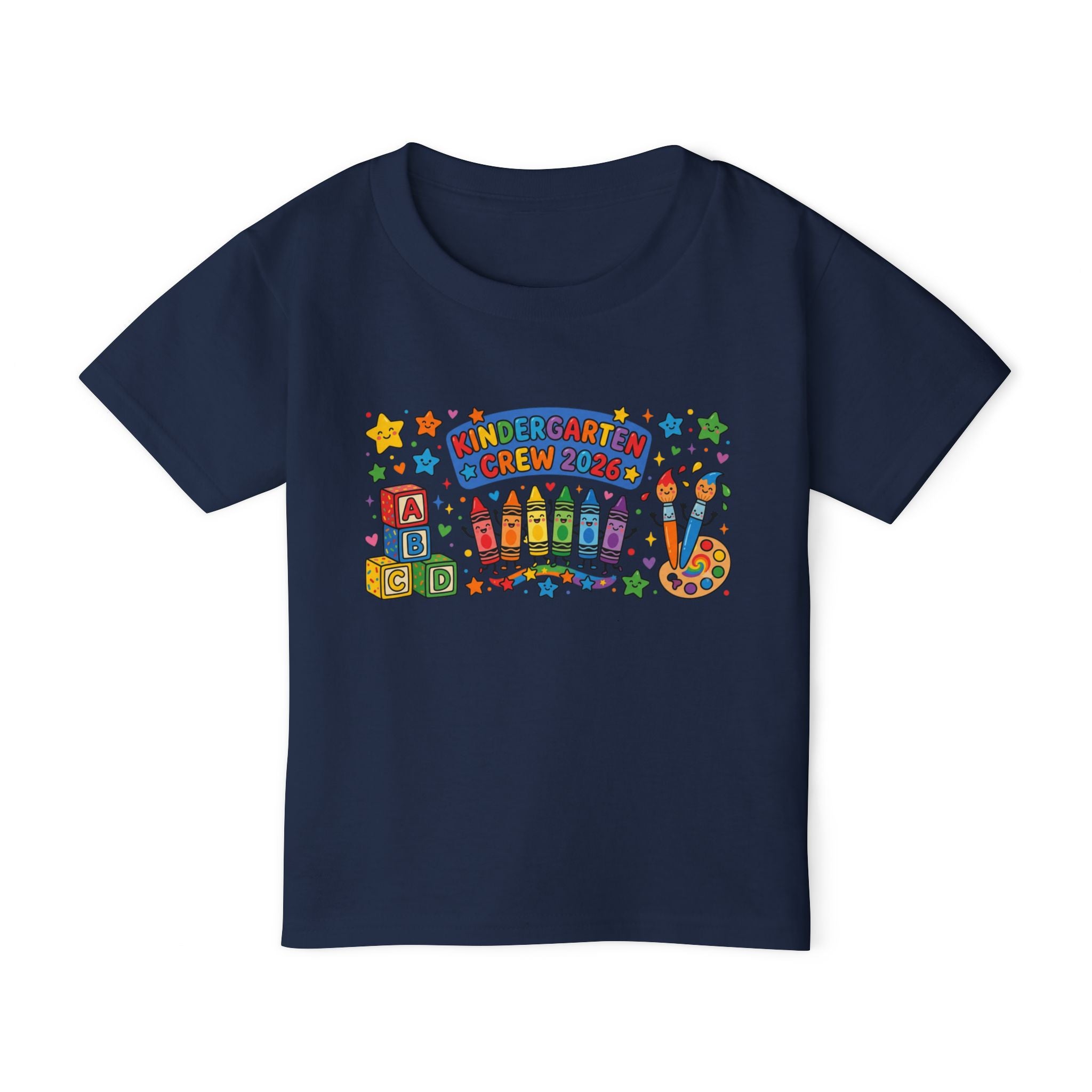 Toddler T-Shirt — "Kindergarten Crew 2026" Colorful Crayons & Blocks Back-to-School Tee