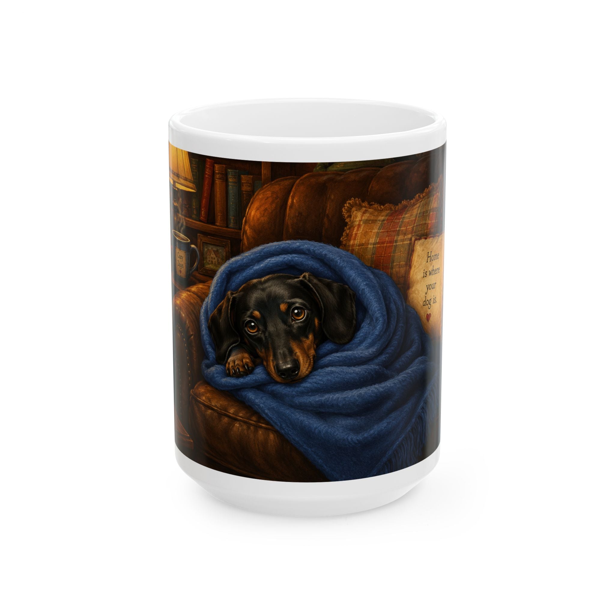 Dachshund Cozy Blanket Ceramic Mug – Cute Wrapped Dog Coffee Cup (11oz/15oz)