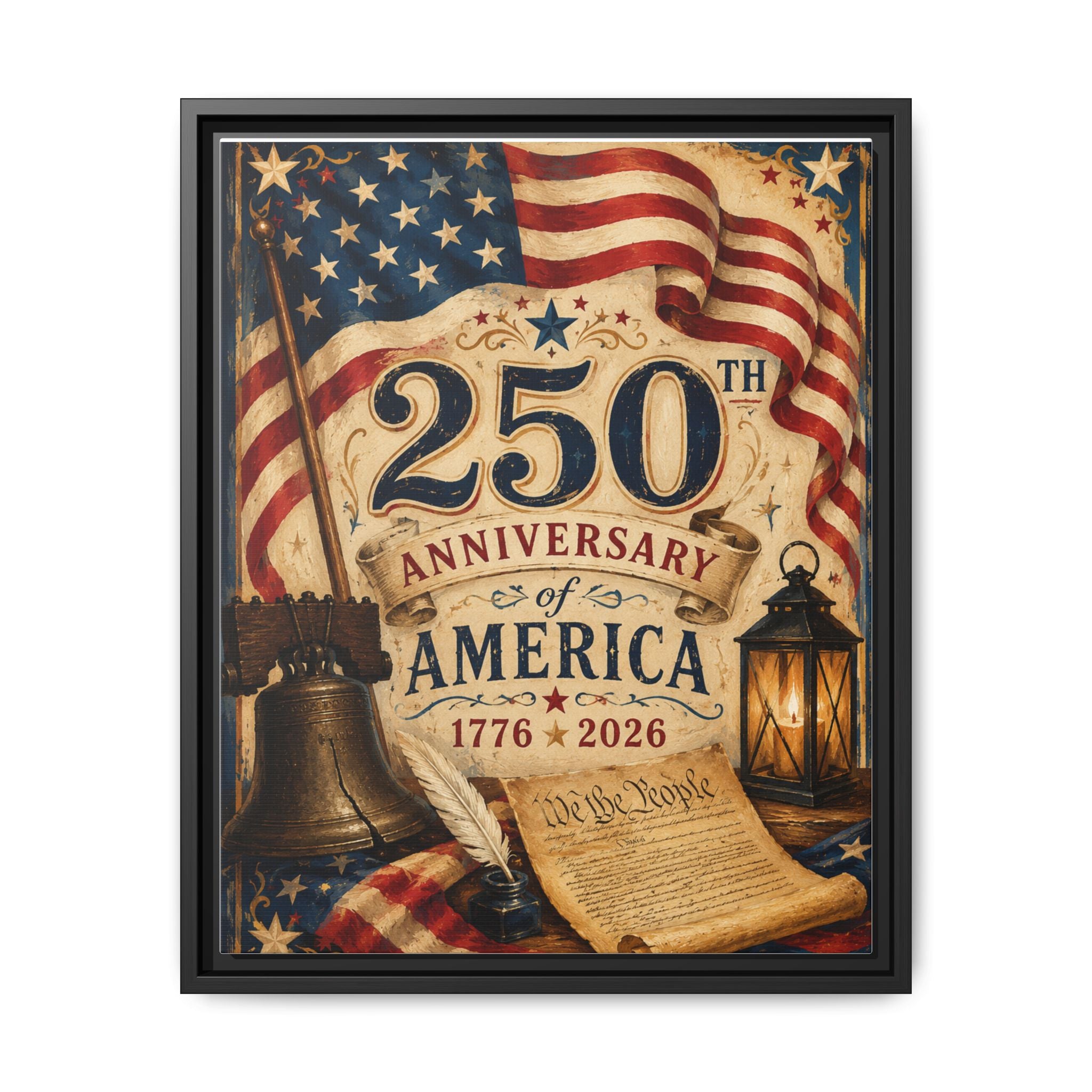 250th Anniversary of America Framed Canvas Print — Patriotic 1776–2026 Wall Art