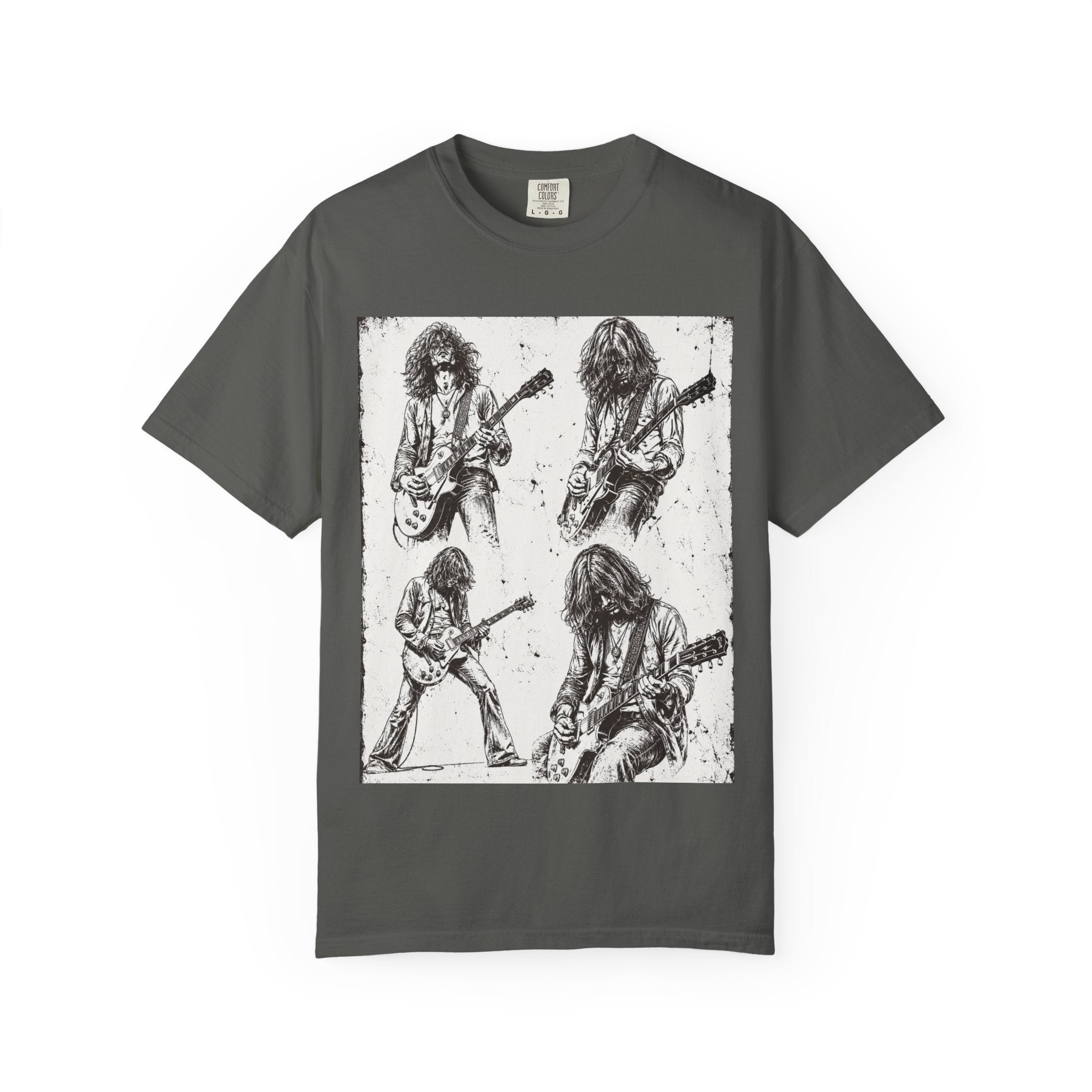 Vintage Rock Guitar T-Shirt — Grunge Band Photo & Les Paul Back Print