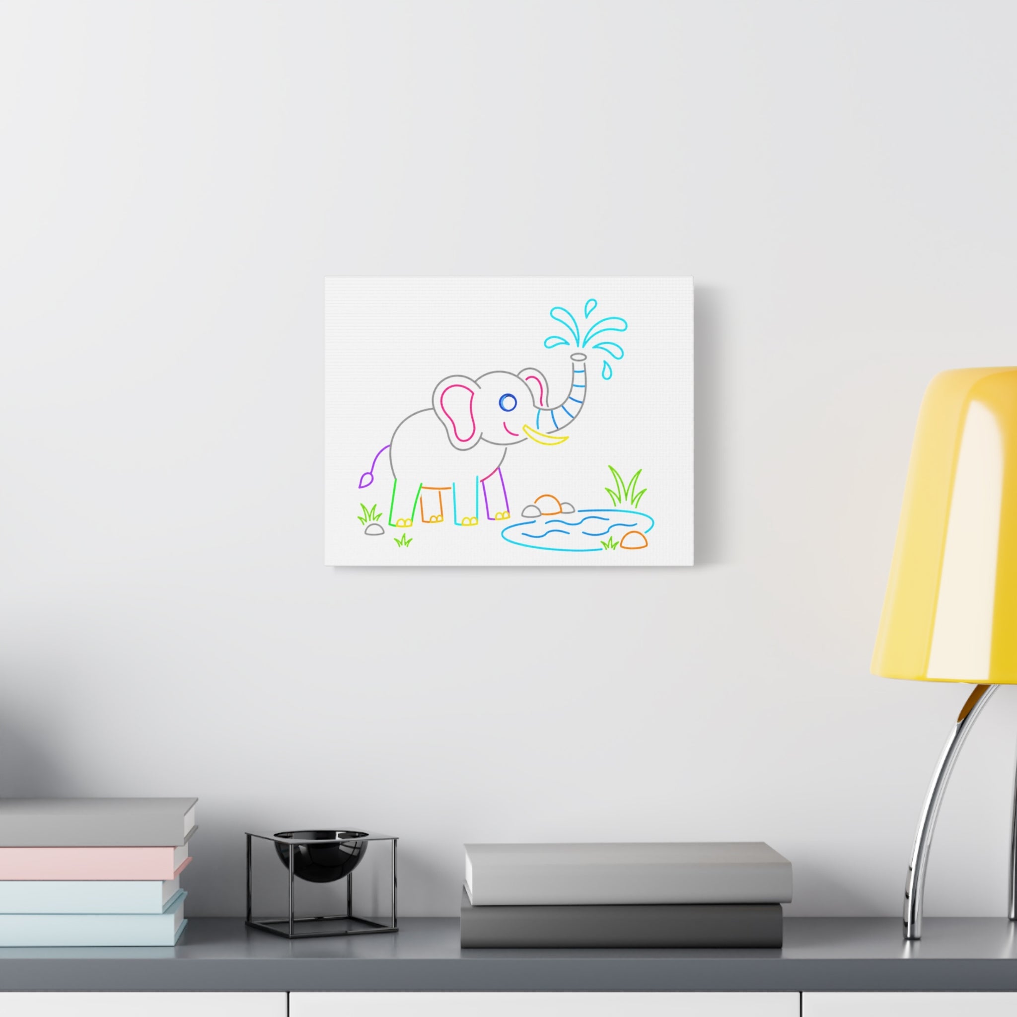 Cute Neon Elephant Canvas Print — Kids Nursery Wall Art