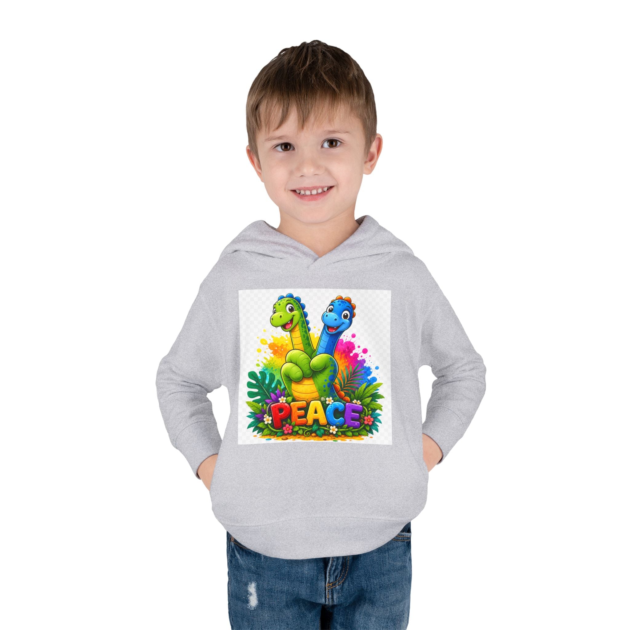 Toddler Hoodie — Colorful Peace Dinosaurs Graphic Pullover