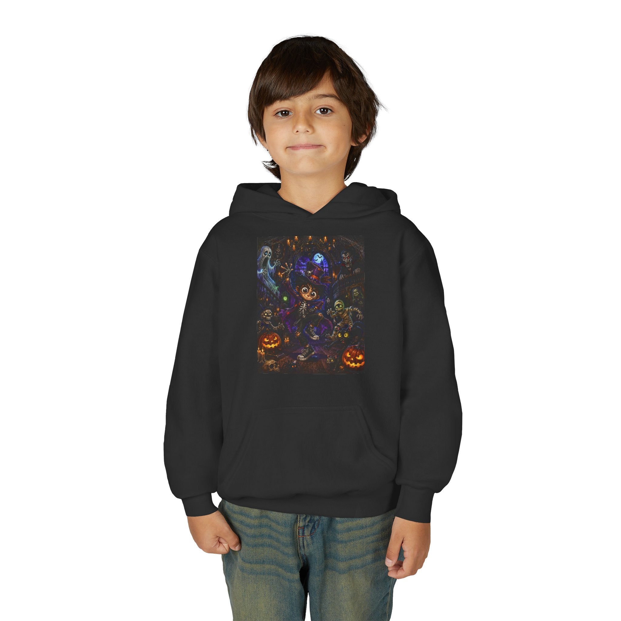 Youth Hoodie - Spooky Magician Halloween Jack-o'-Lantern Galaxy Design