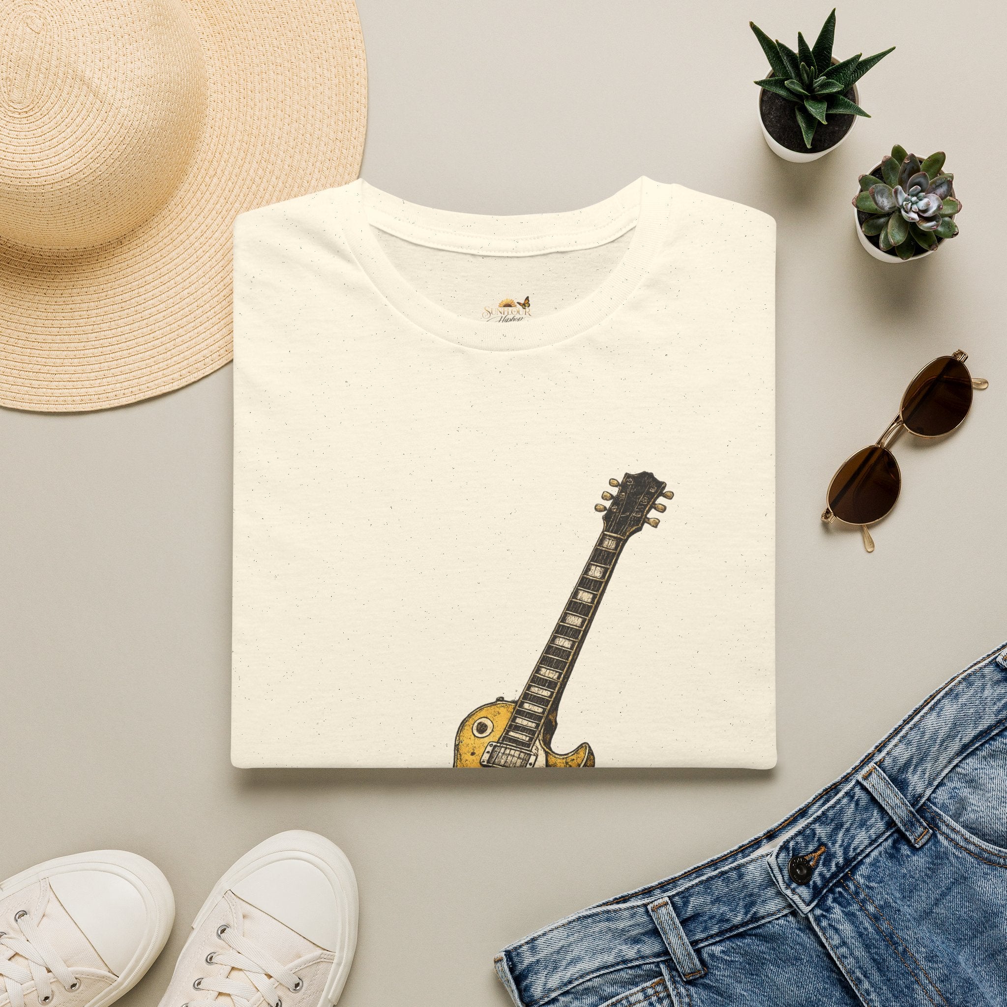 Guitar Illustration T-Shirt — Vintage Les Paul Graphic Tee for Music Lovers