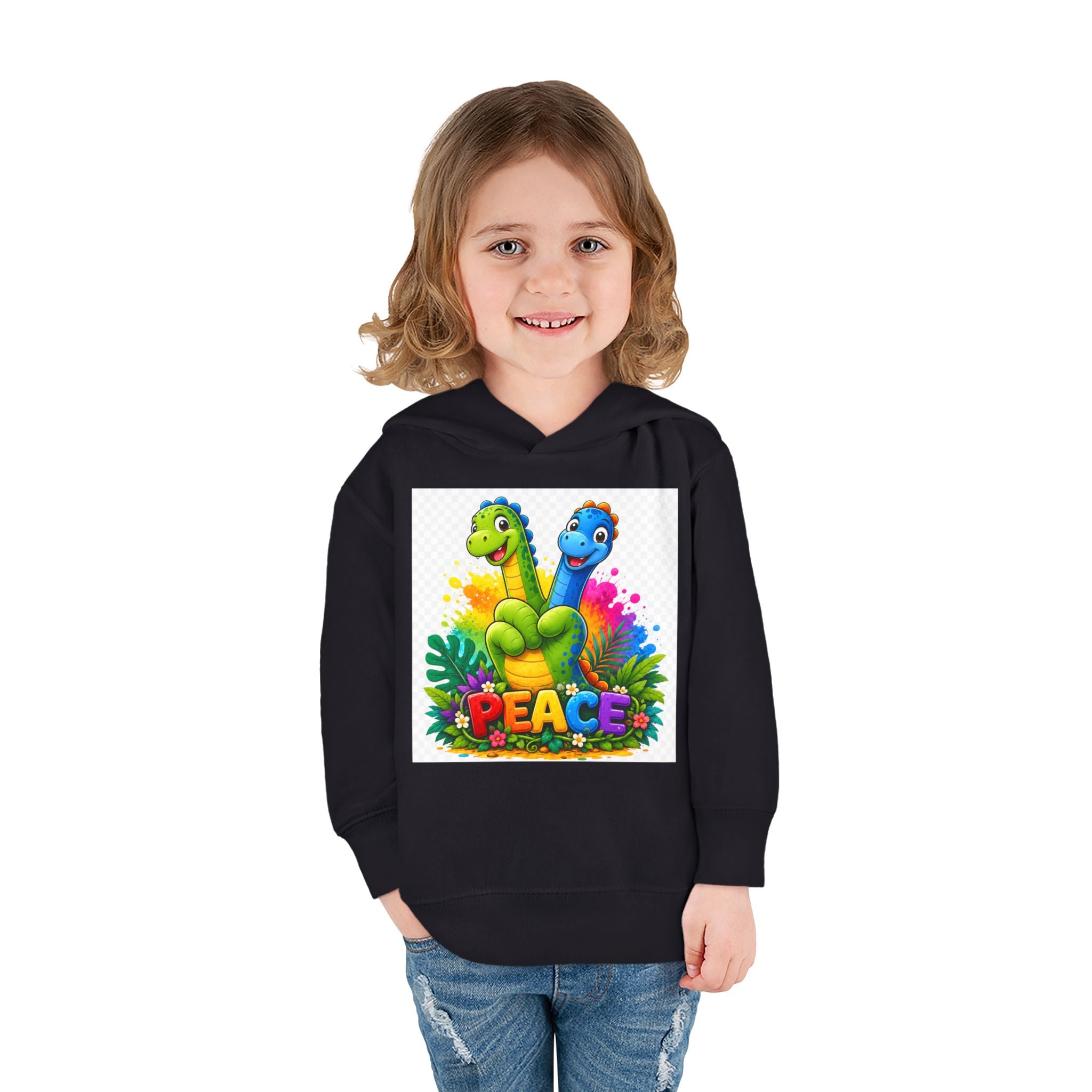 Toddler Hoodie — Colorful Peace Dinosaurs Graphic Pullover