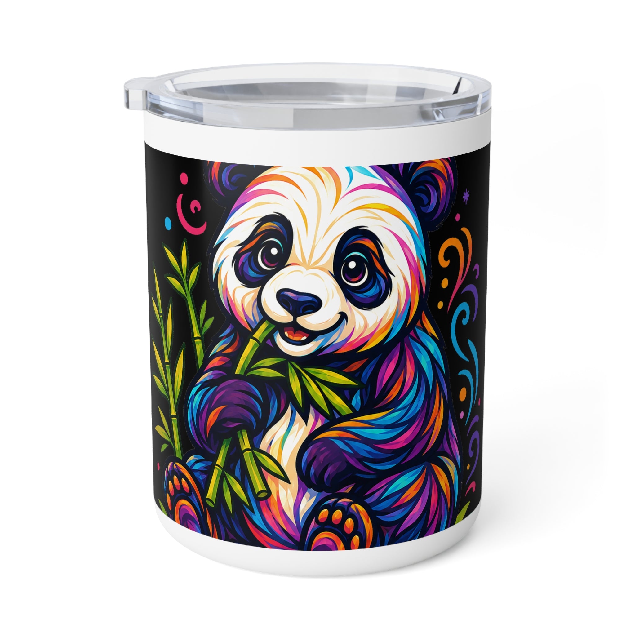 Colorful Panda Insulated Coffee Mug — 10oz Cute Bamboo Wildlife Travel Tumbler