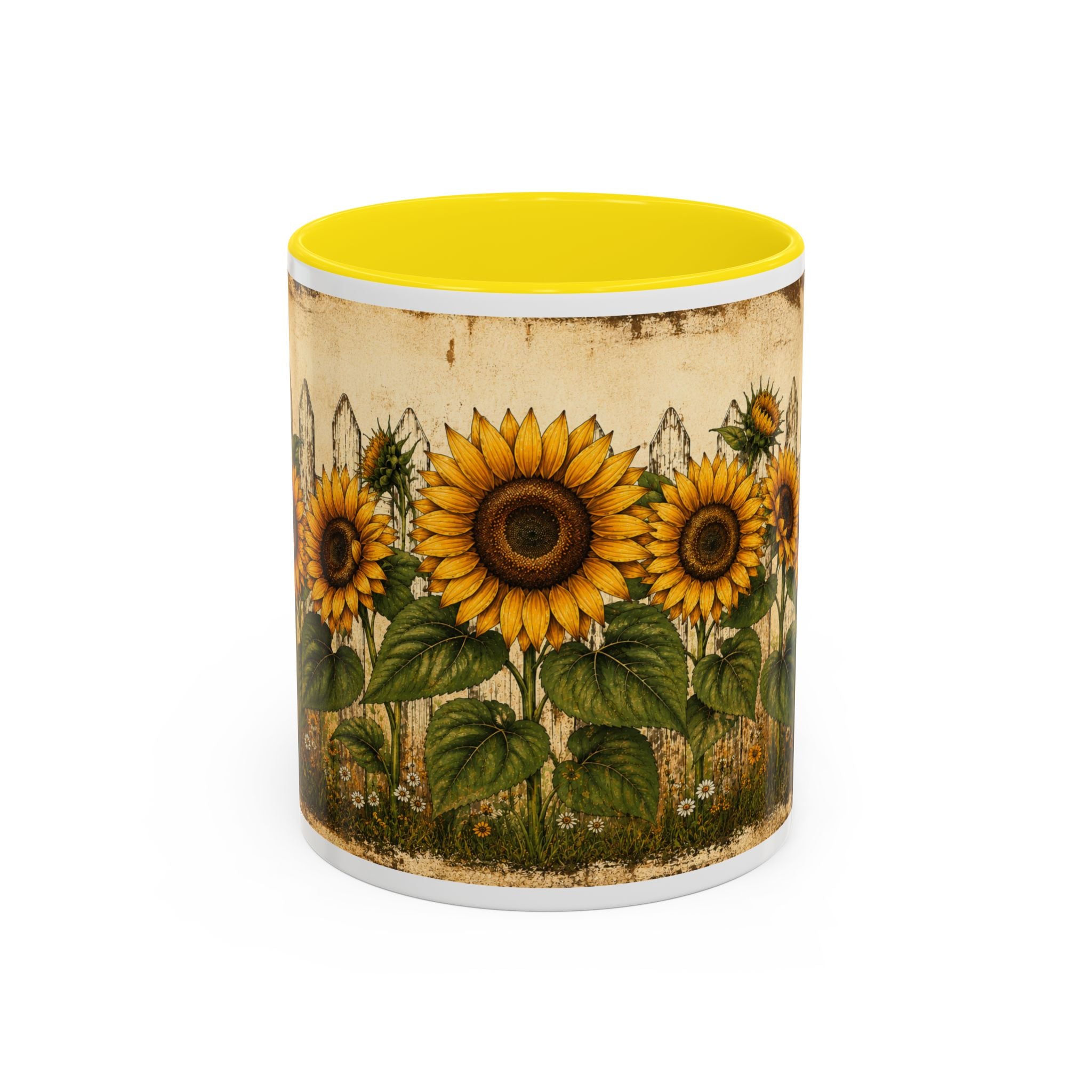 Sunflower Garden Coffee Mug — Vintage Farmhouse Floral Accent Mug