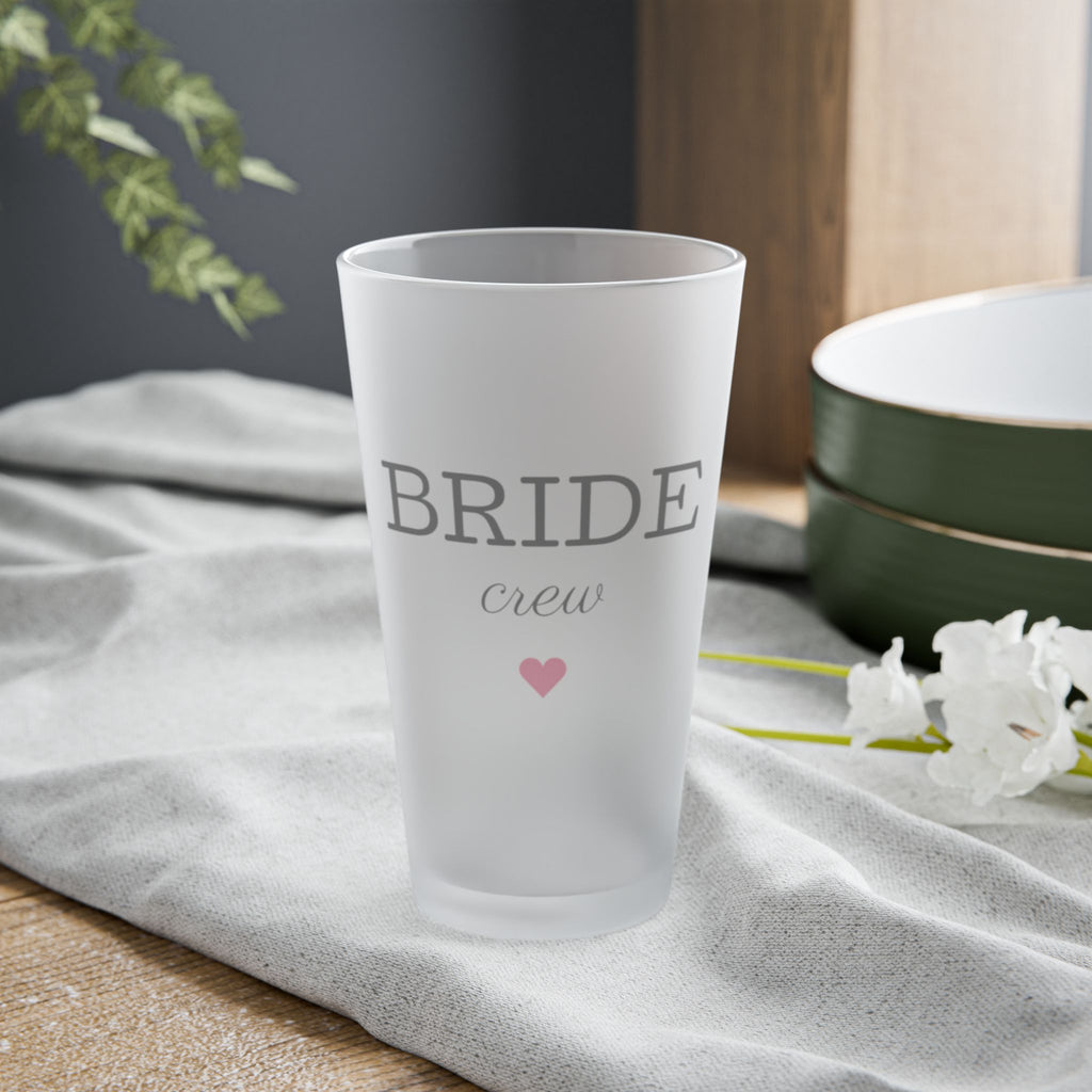 Bride Crew Frosted Pint Glass 16oz — Bachelorette Party Pint with Heart