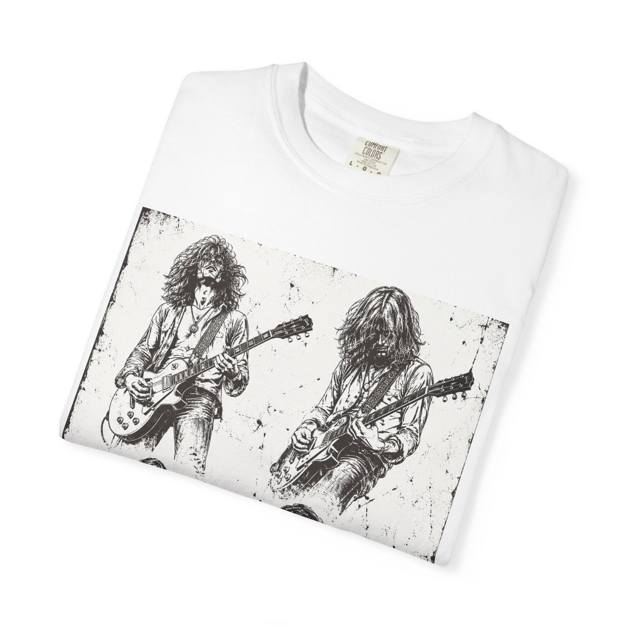 Vintage Rock Guitar T-Shirt — Grunge Band Photo & Les Paul Back Print