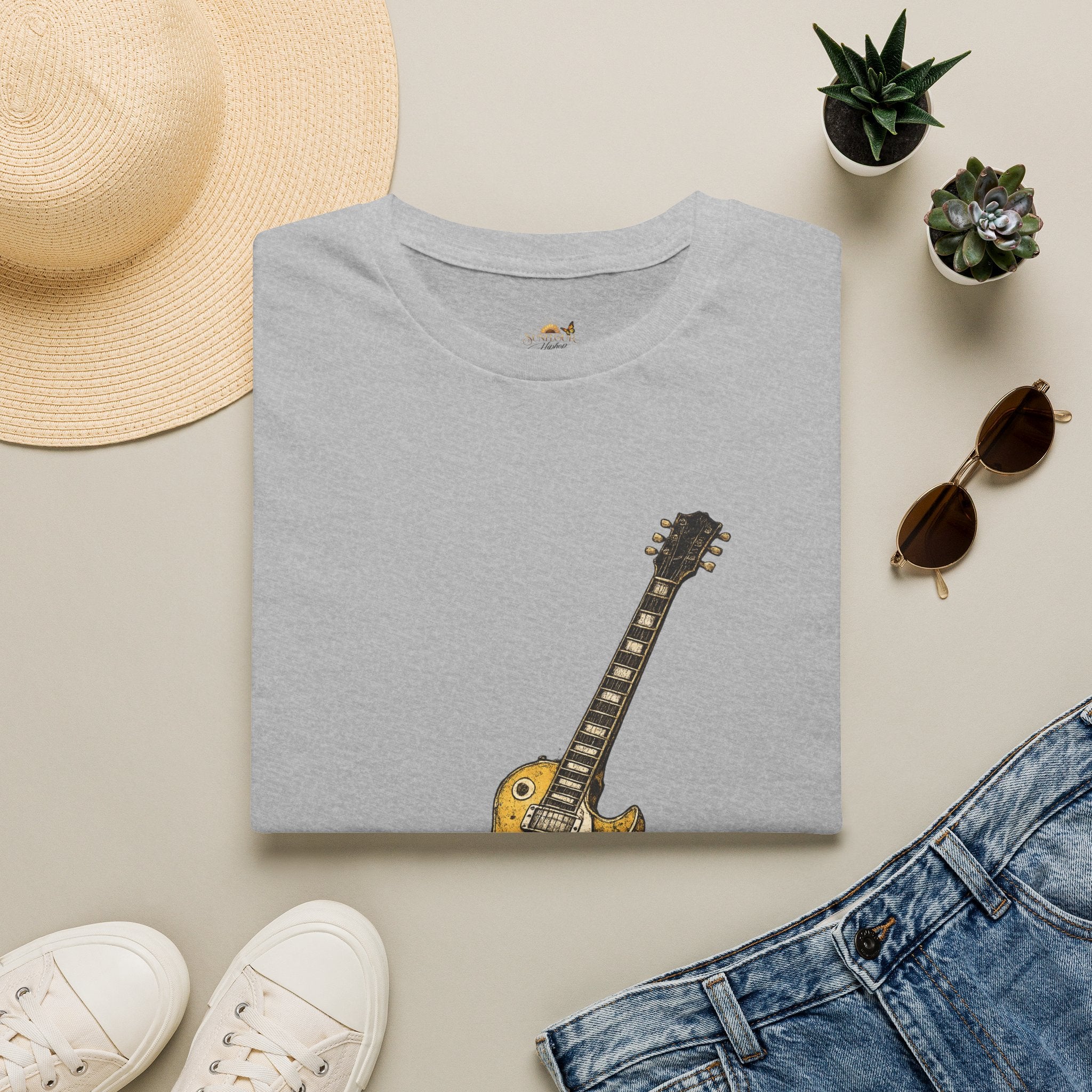 Guitar Illustration T-Shirt — Vintage Les Paul Graphic Tee for Music Lovers