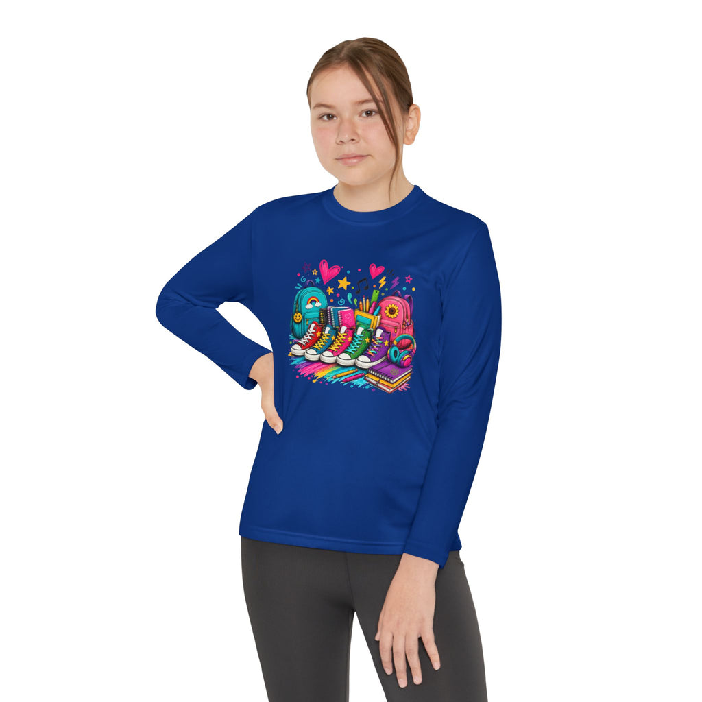 Youth Long Sleeve Tee — Colorful Sneaker Party Graphic