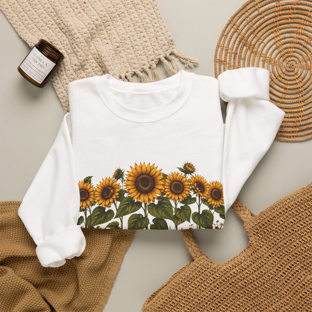 Sunflower Field Crewneck Sweatshirt — Vintage Botanical Floral Pullover