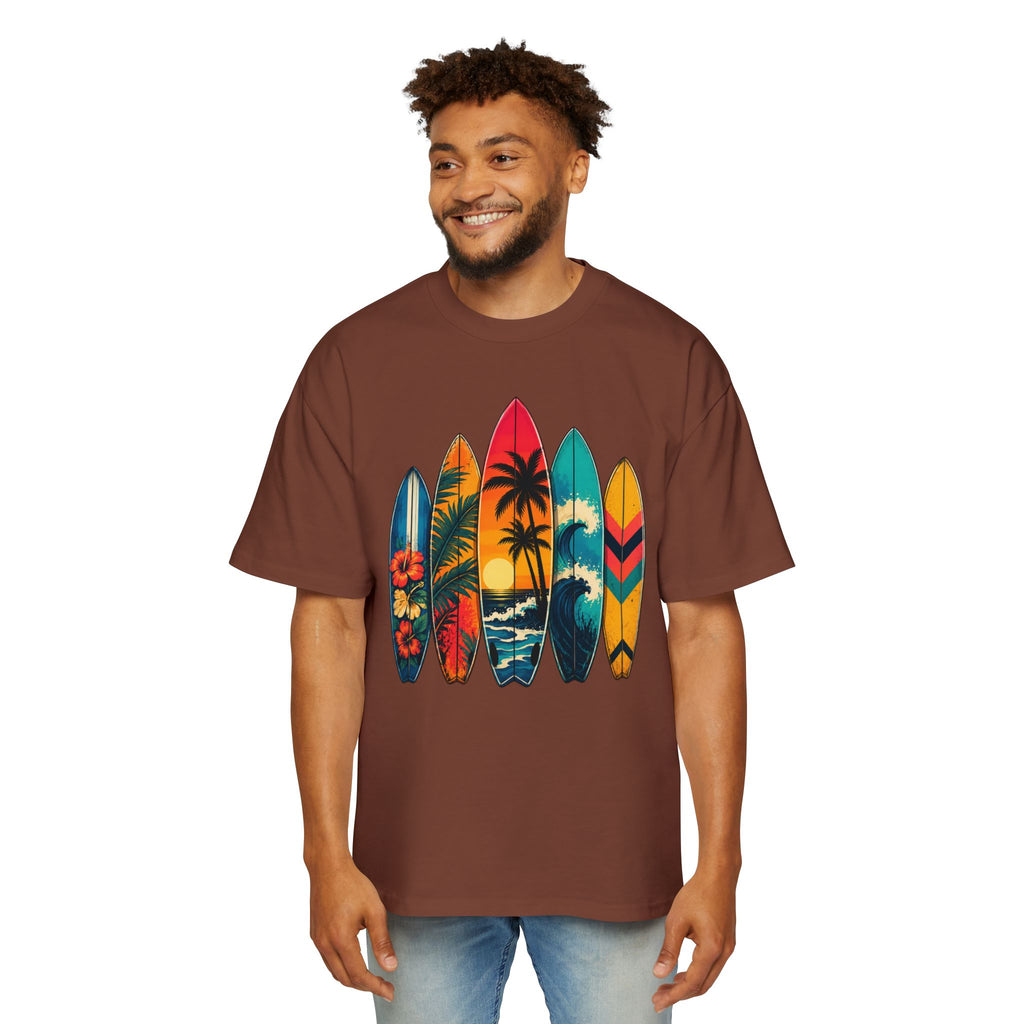 Surfboard Graphic Tee — Vintage Tropical Beach Shirt for Men