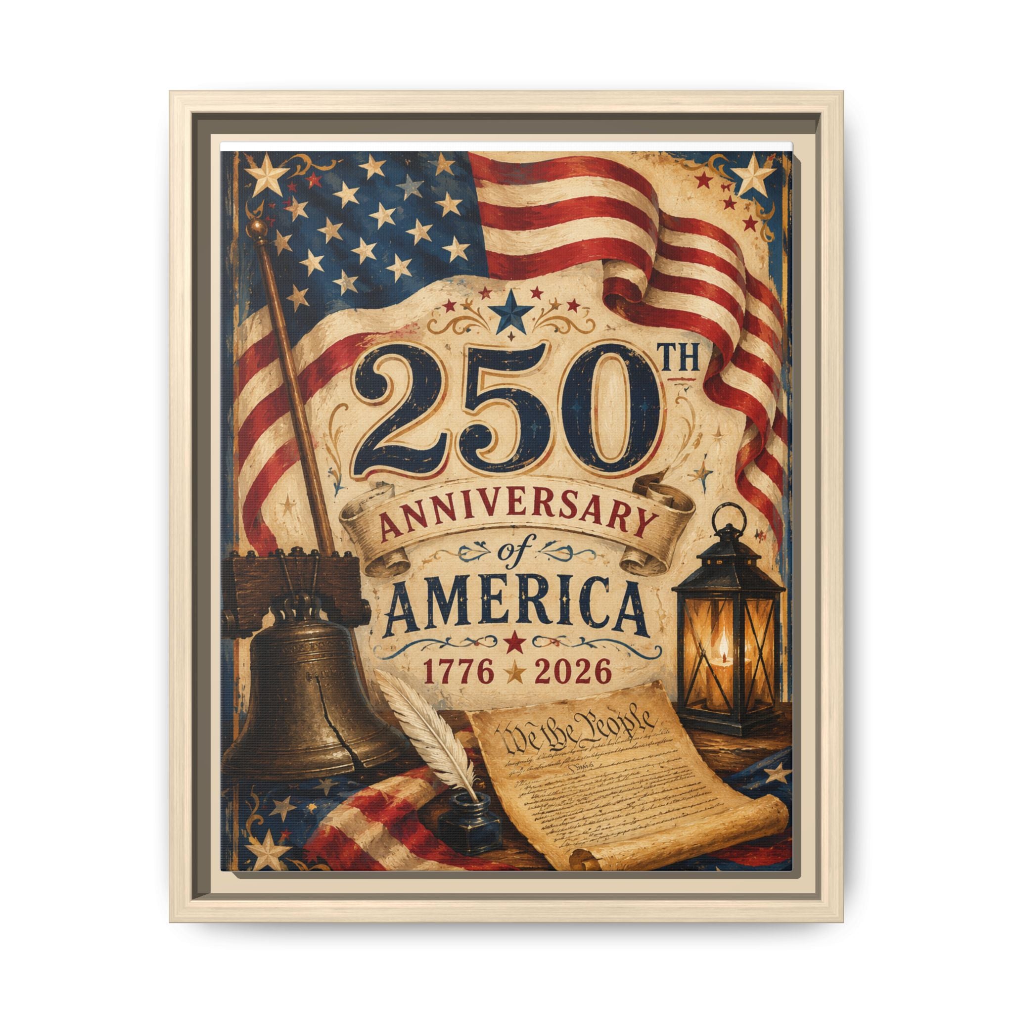 250th Anniversary of America Framed Canvas Print — Patriotic 1776–2026 Wall Art