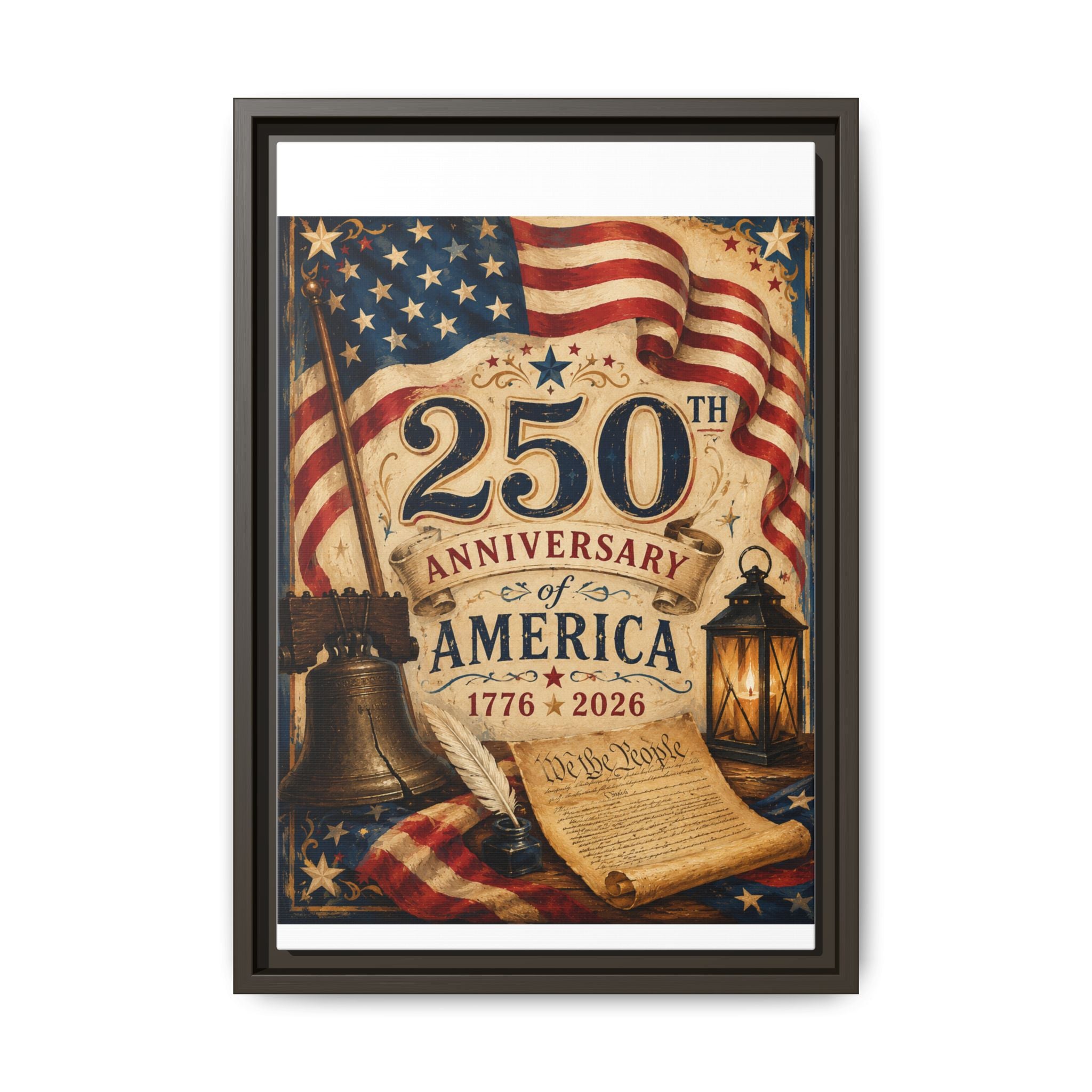 250th Anniversary of America Framed Canvas Print — Patriotic 1776–2026 Wall Art
