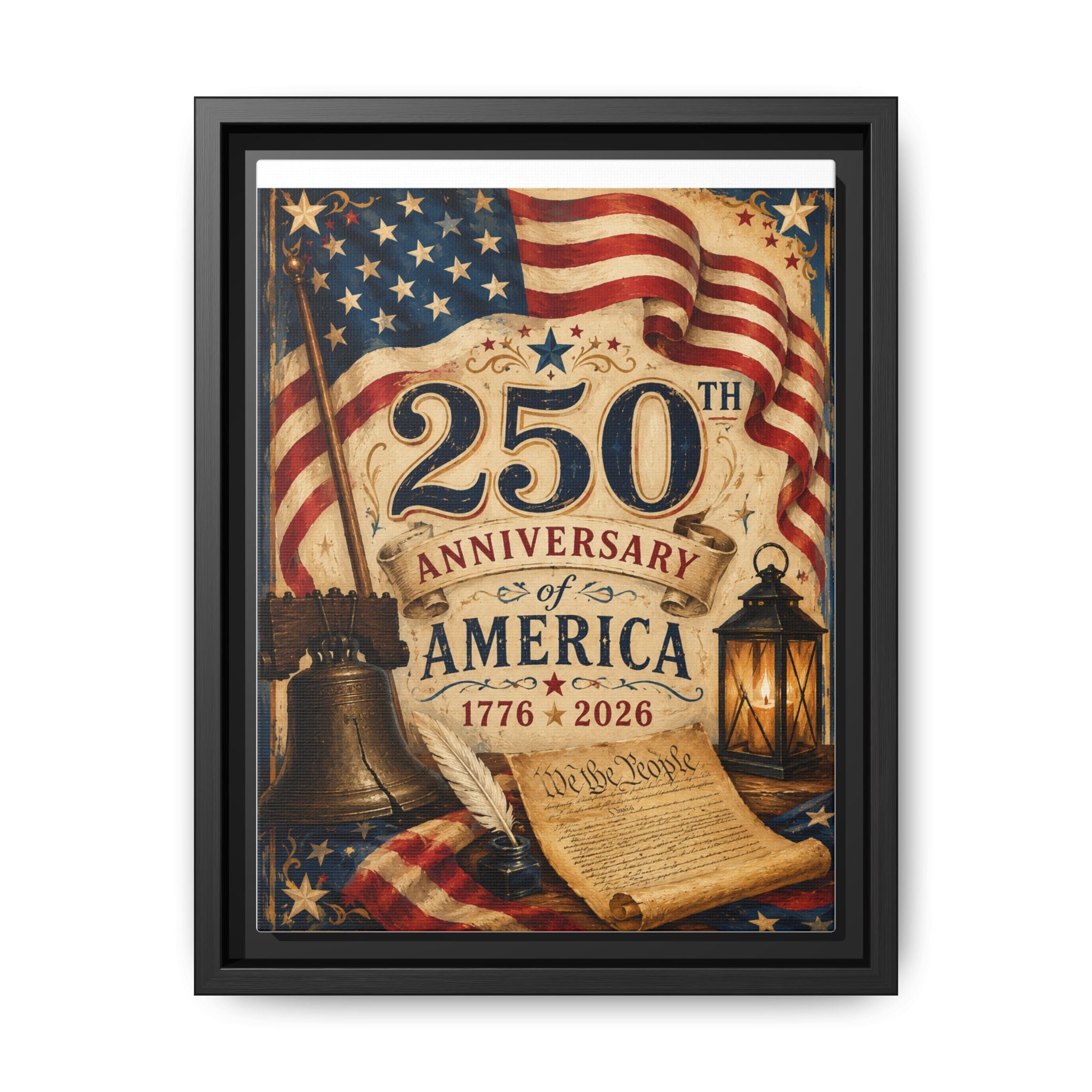 250th Anniversary of America Framed Canvas Print — Patriotic 1776–2026 Wall Art