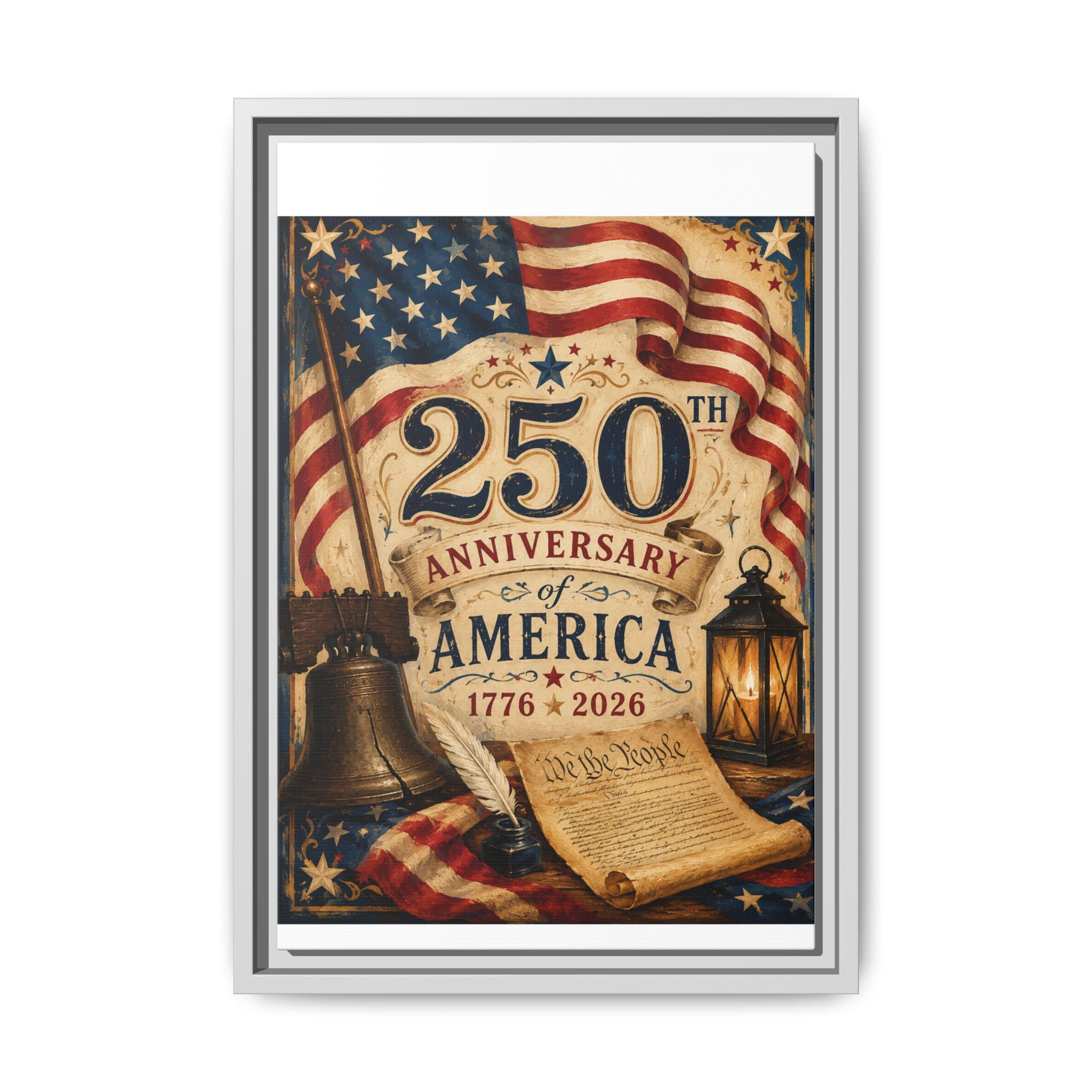 250th Anniversary of America Framed Canvas Print — Patriotic 1776–2026 Wall Art