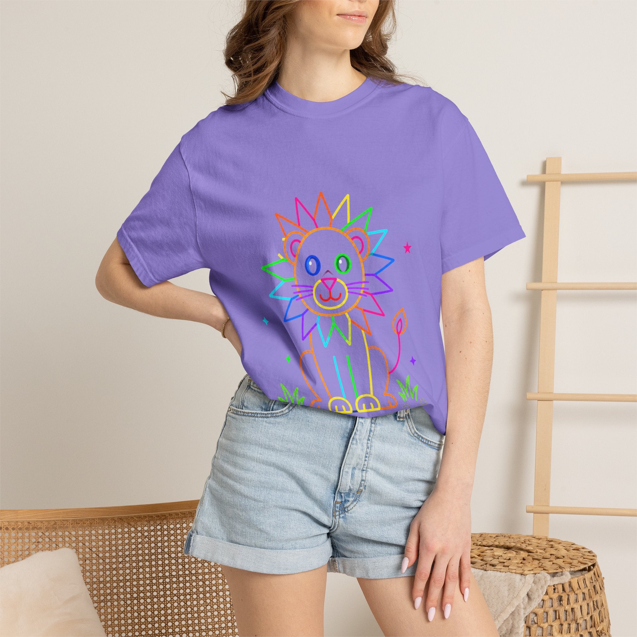 Rainbow Line Art Lion T-Shirt — Cute Kids Graphic Tee