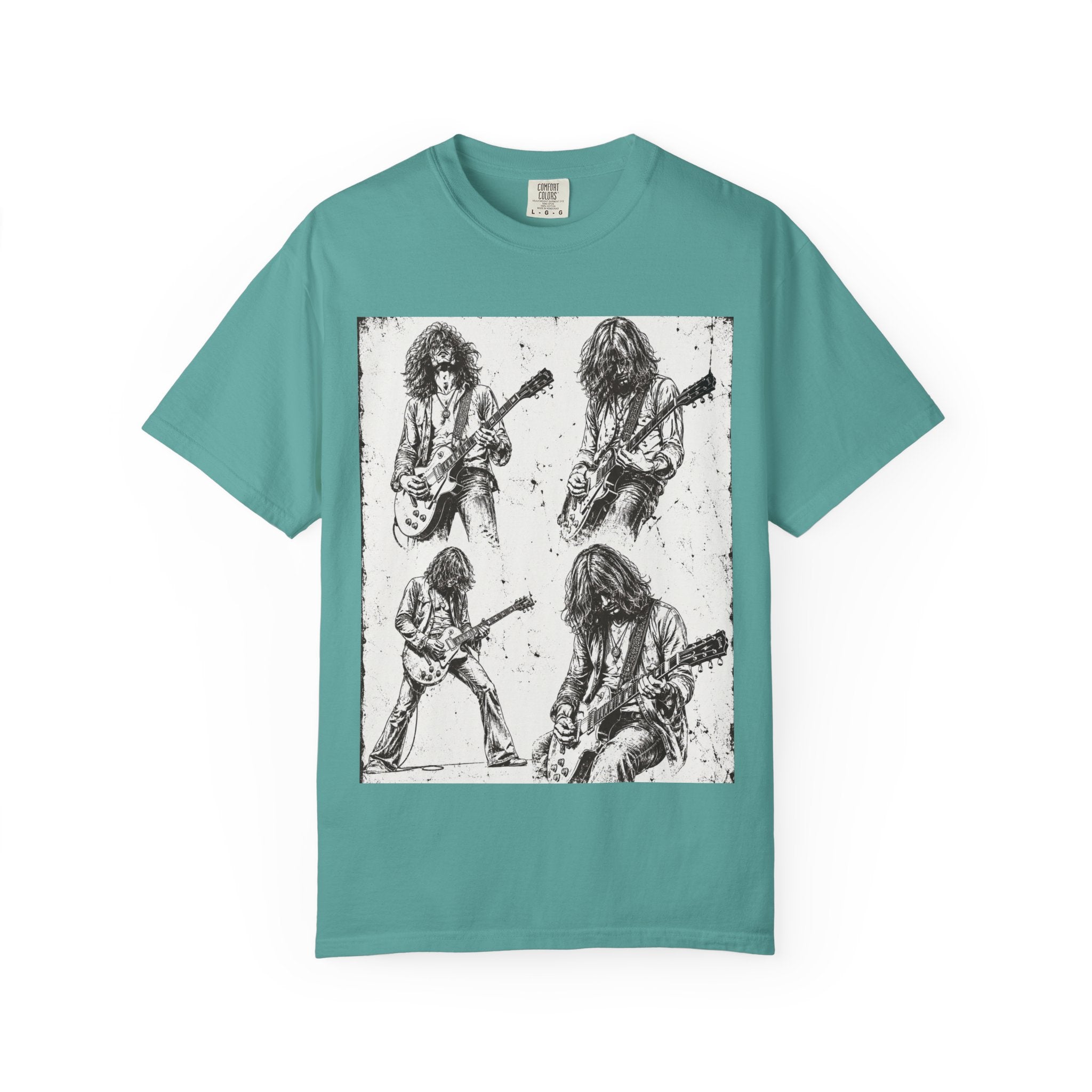 Vintage Rock Guitar T-Shirt — Grunge Band Photo & Les Paul Back Print