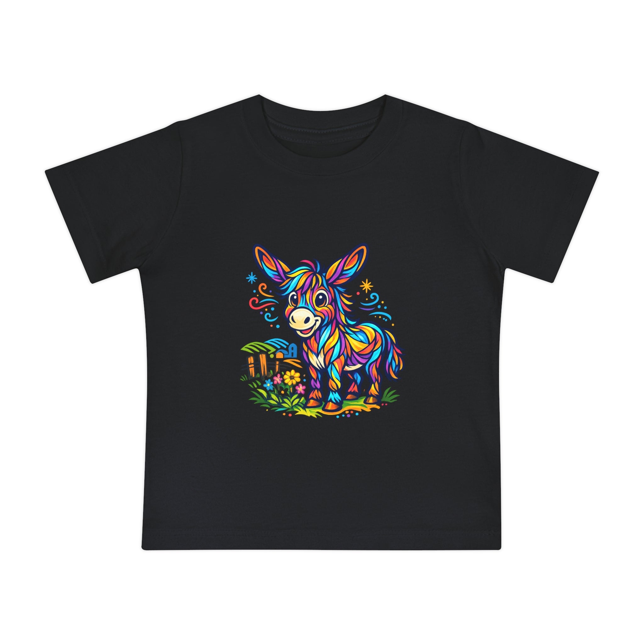 Baby T-Shirt — Colorful Rainbow Donkey Cute Farm Animal Tee for Infants