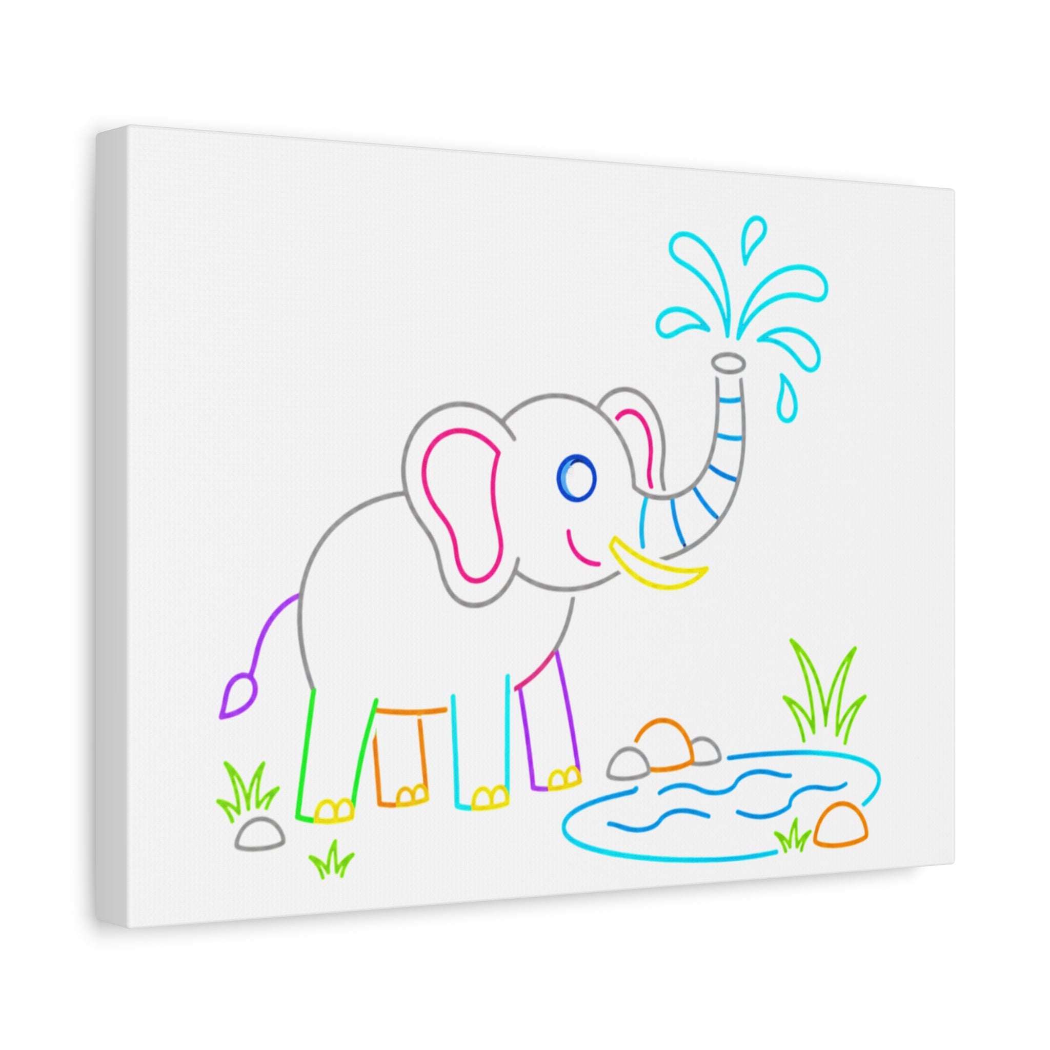 Cute Neon Elephant Canvas Print — Kids Nursery Wall Art
