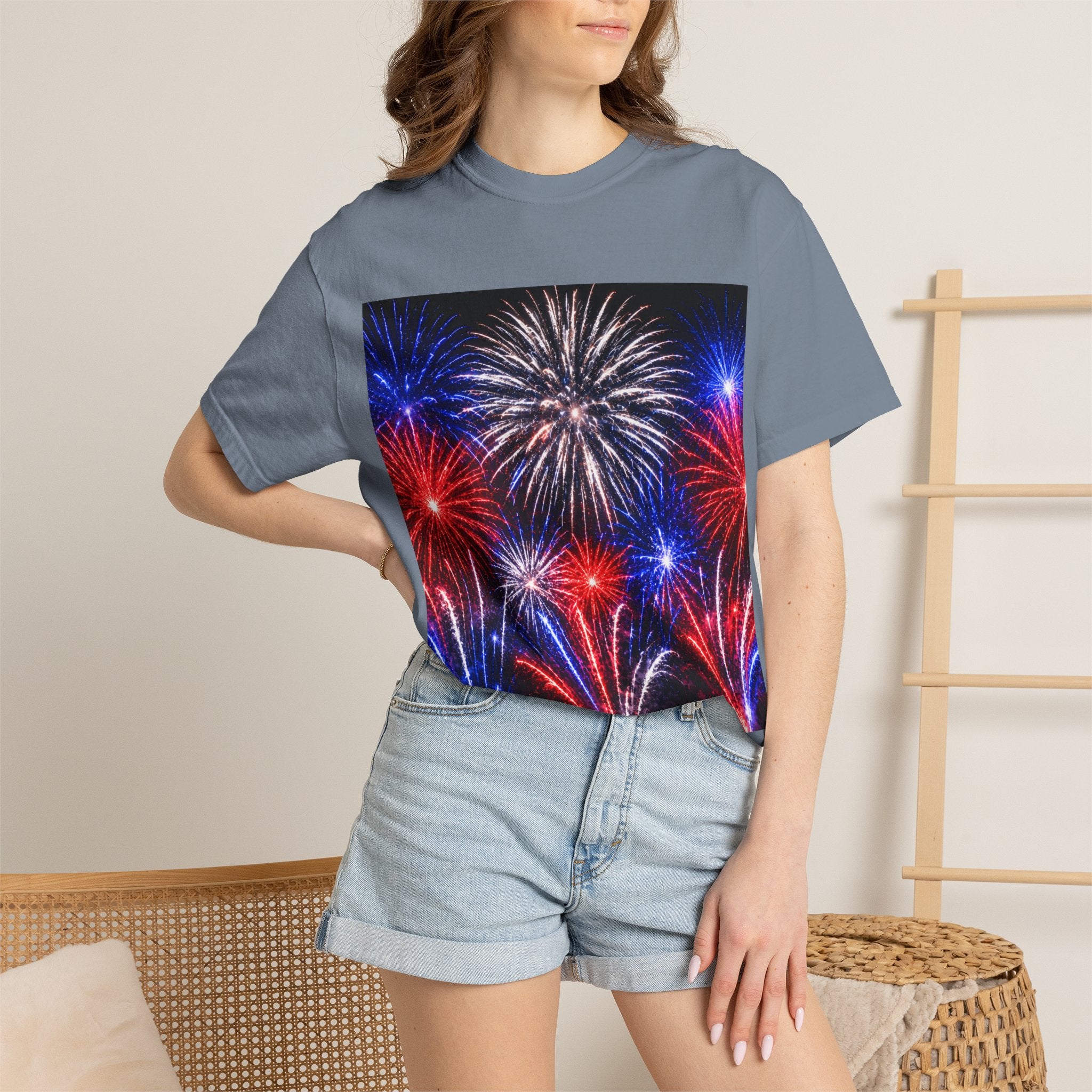 Fireworks Celebration T-Shirt — Red, White & Blue Festival Graphic