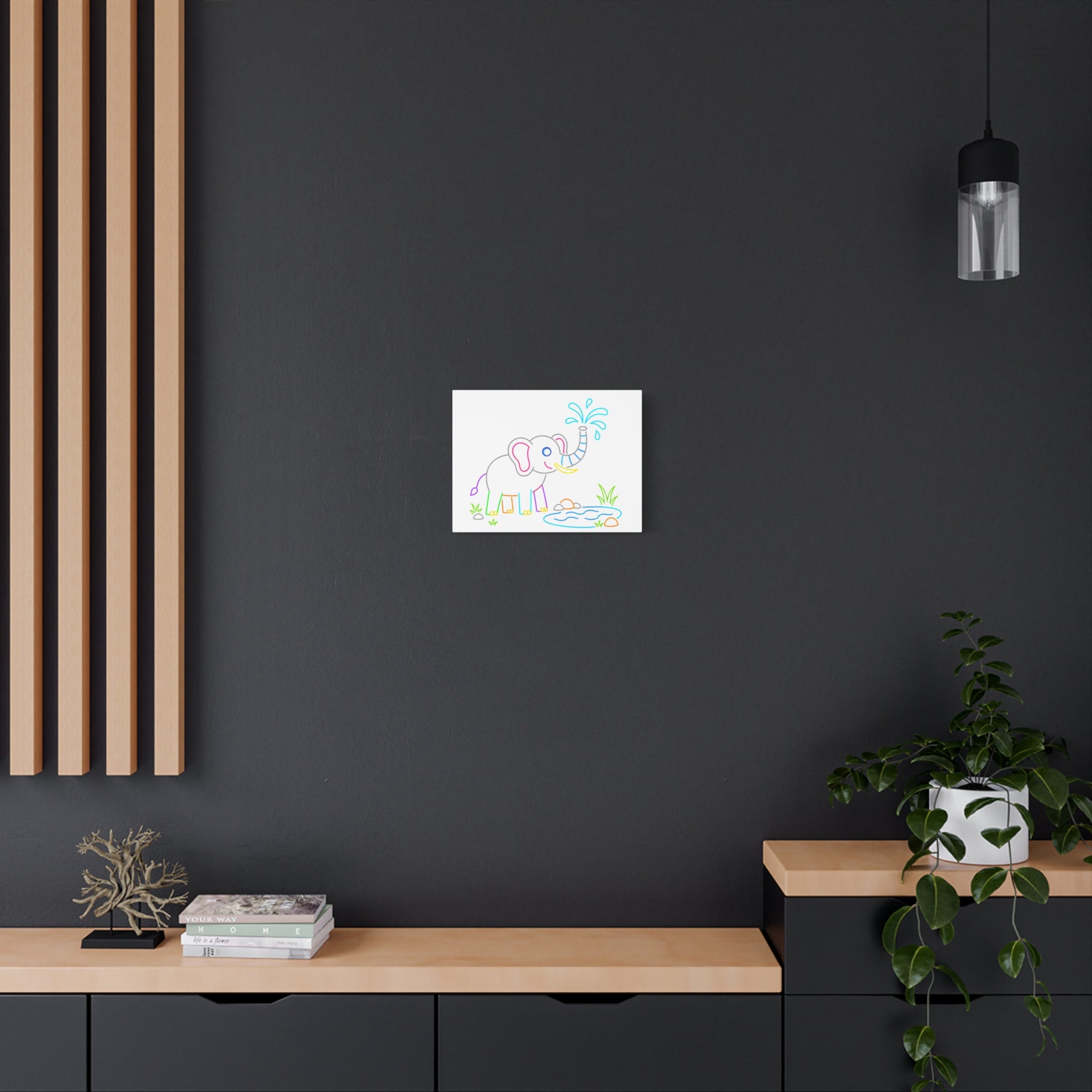 Cute Neon Elephant Canvas Print — Kids Nursery Wall Art
