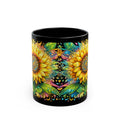 Sunflower Mandala Black Mug — Vibrant Floral Coffee Cup (11oz & 15oz)