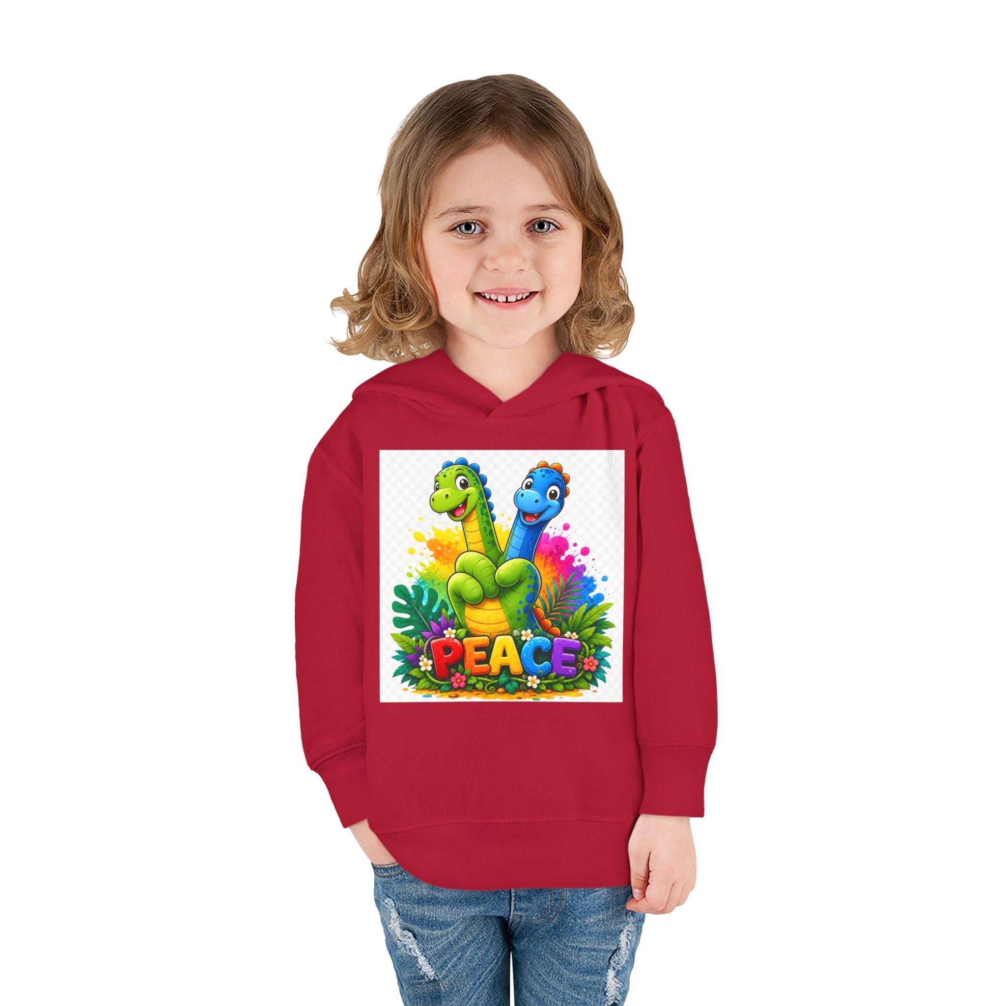 Toddler Hoodie — Colorful Peace Dinosaurs Graphic Pullover