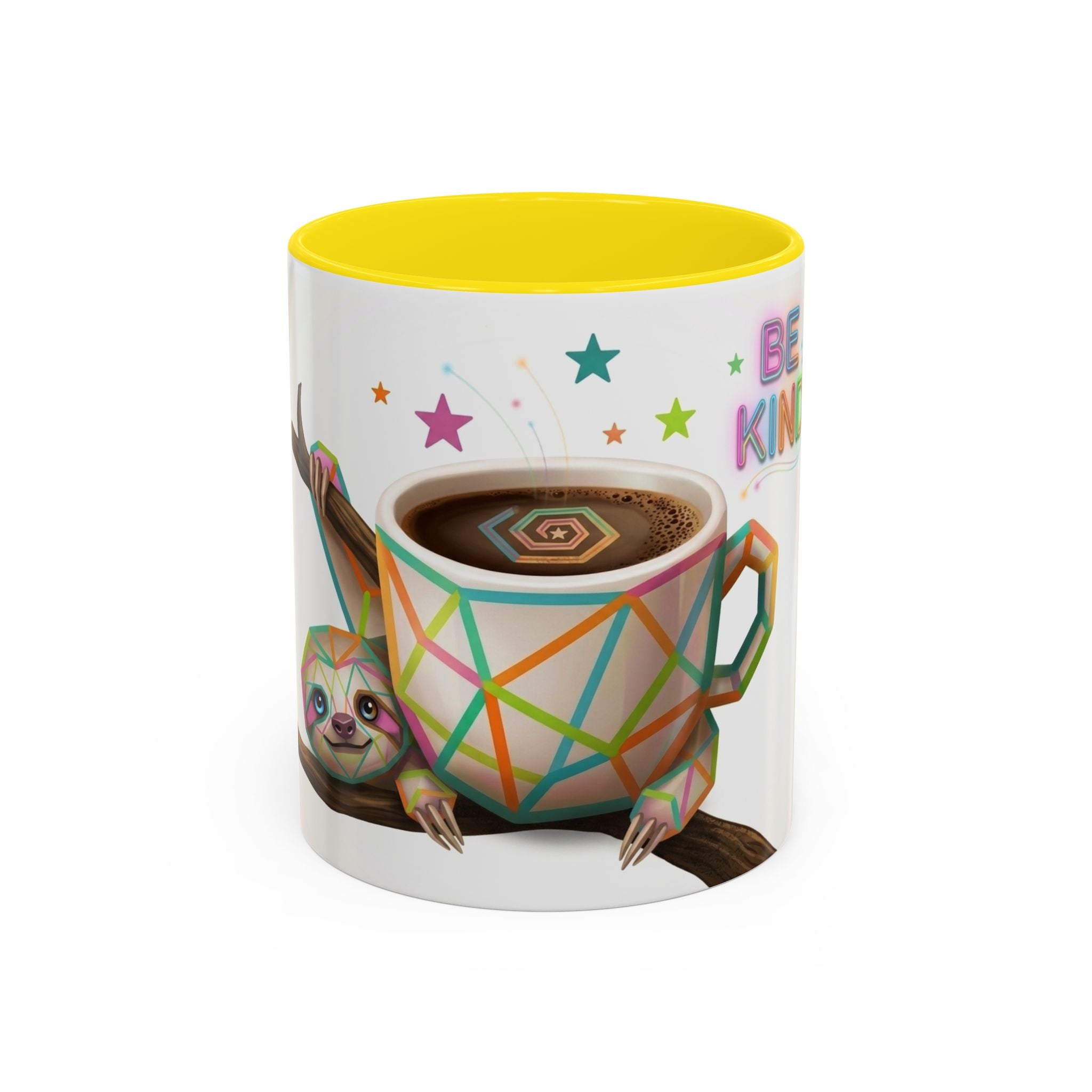 Be Kind Sloth Coffee Mug — Colorful Accent Ceramic Cup (11/15oz)
