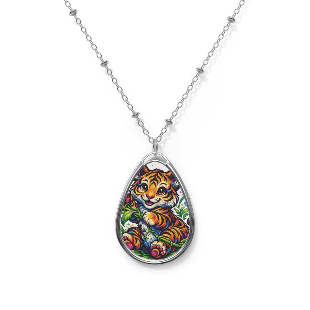 Oval Necklace — Colorful Tiger Teardrop Pendant Necklace