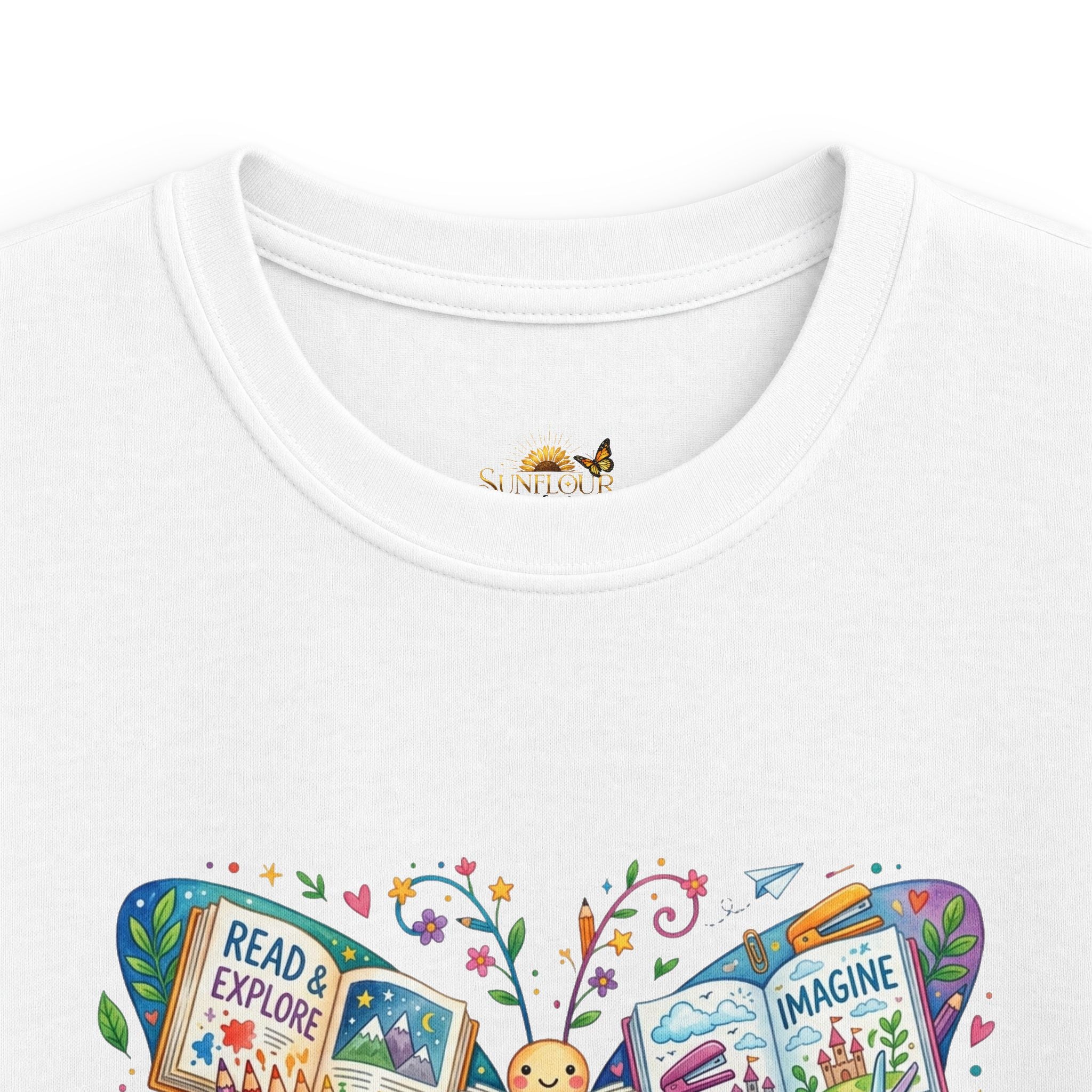Kids Tee — "Read, Dream, Grow" Butterfly Reading Shirt