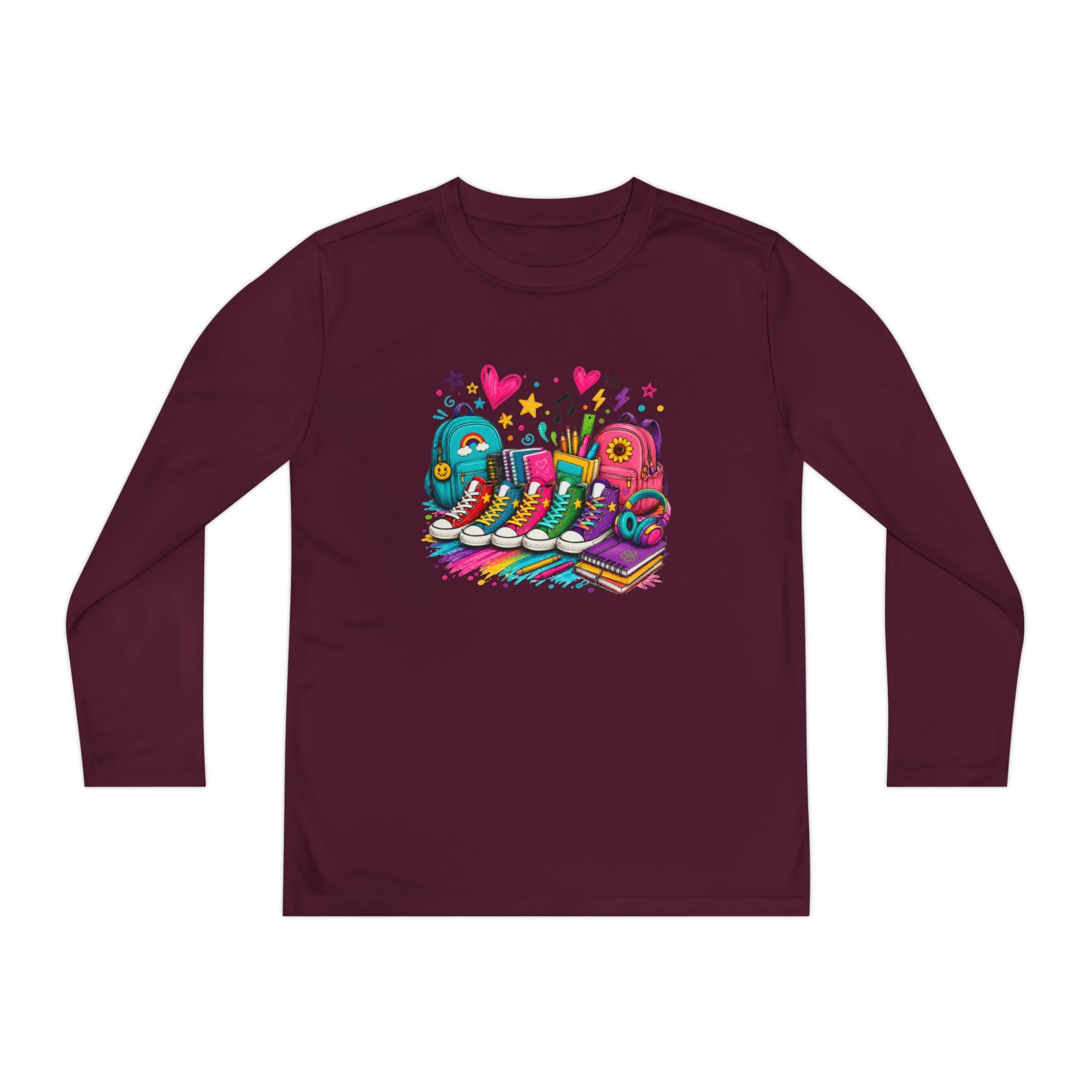 Youth Long Sleeve Tee — Colorful Sneaker Party Graphic