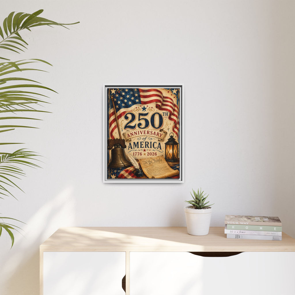 250th Anniversary of America Framed Canvas Print — Patriotic 1776–2026 Wall Art