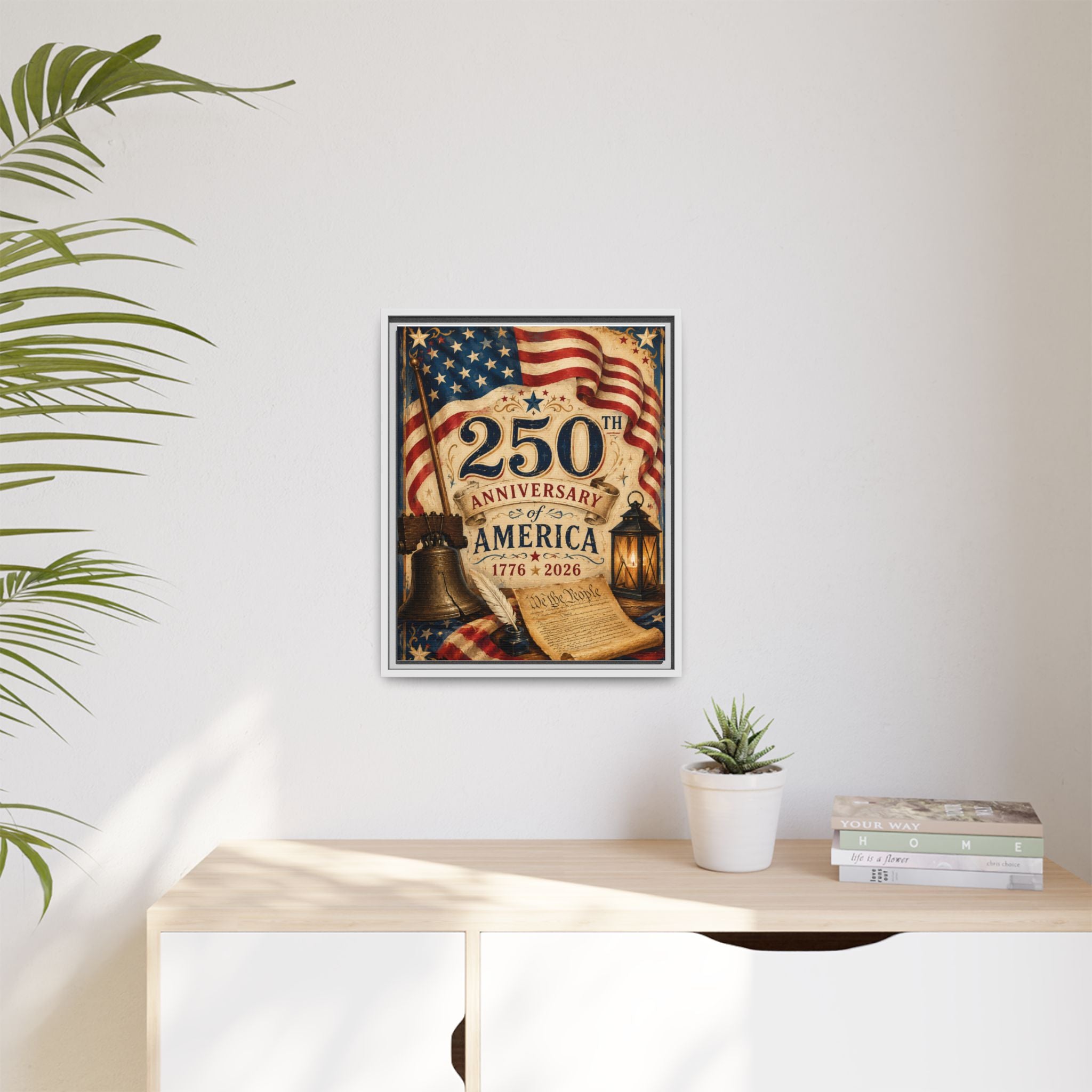 250th Anniversary of America Framed Canvas Print — Patriotic 1776–2026 Wall Art
