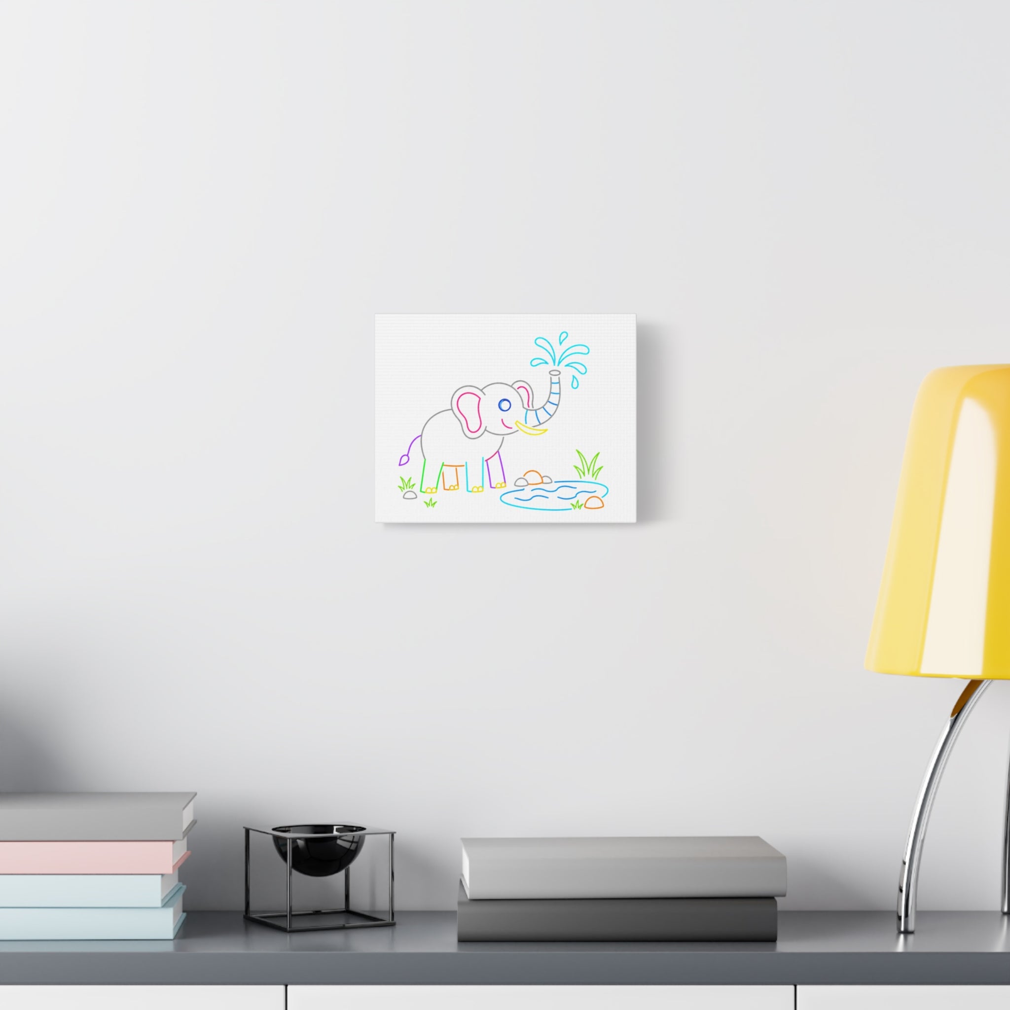 Cute Neon Elephant Canvas Print — Kids Nursery Wall Art
