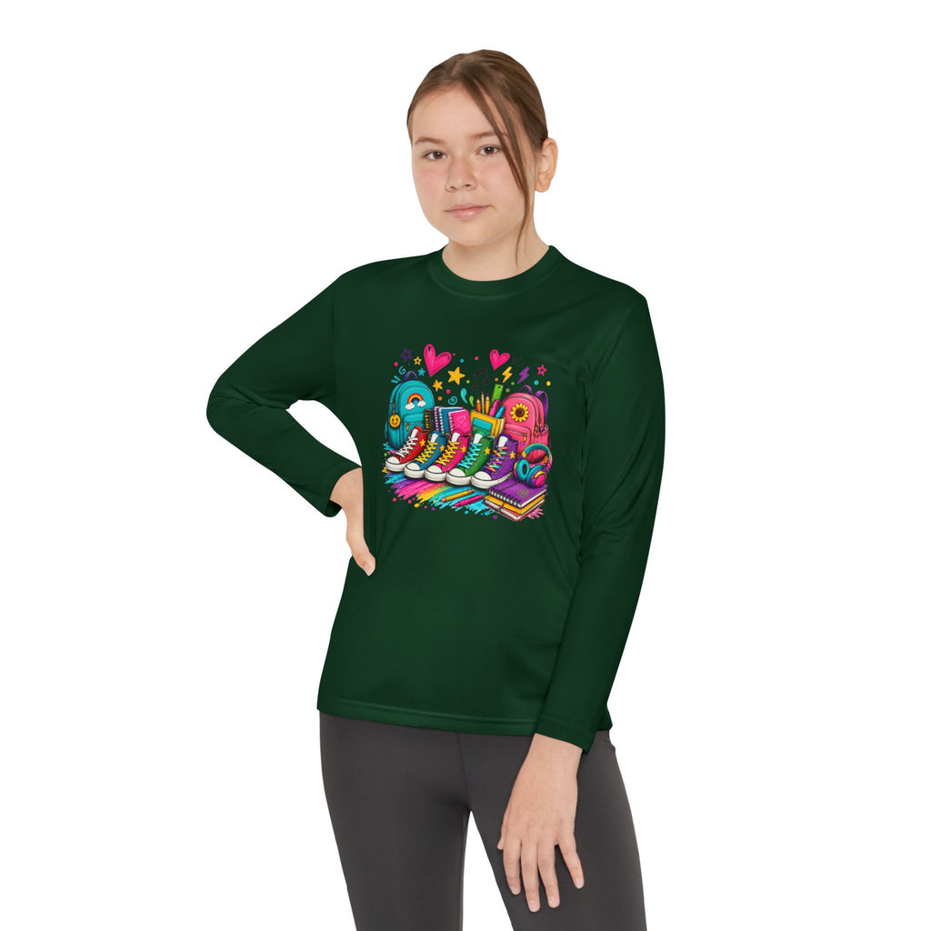 Youth Long Sleeve Tee — Colorful Sneaker Party Graphic