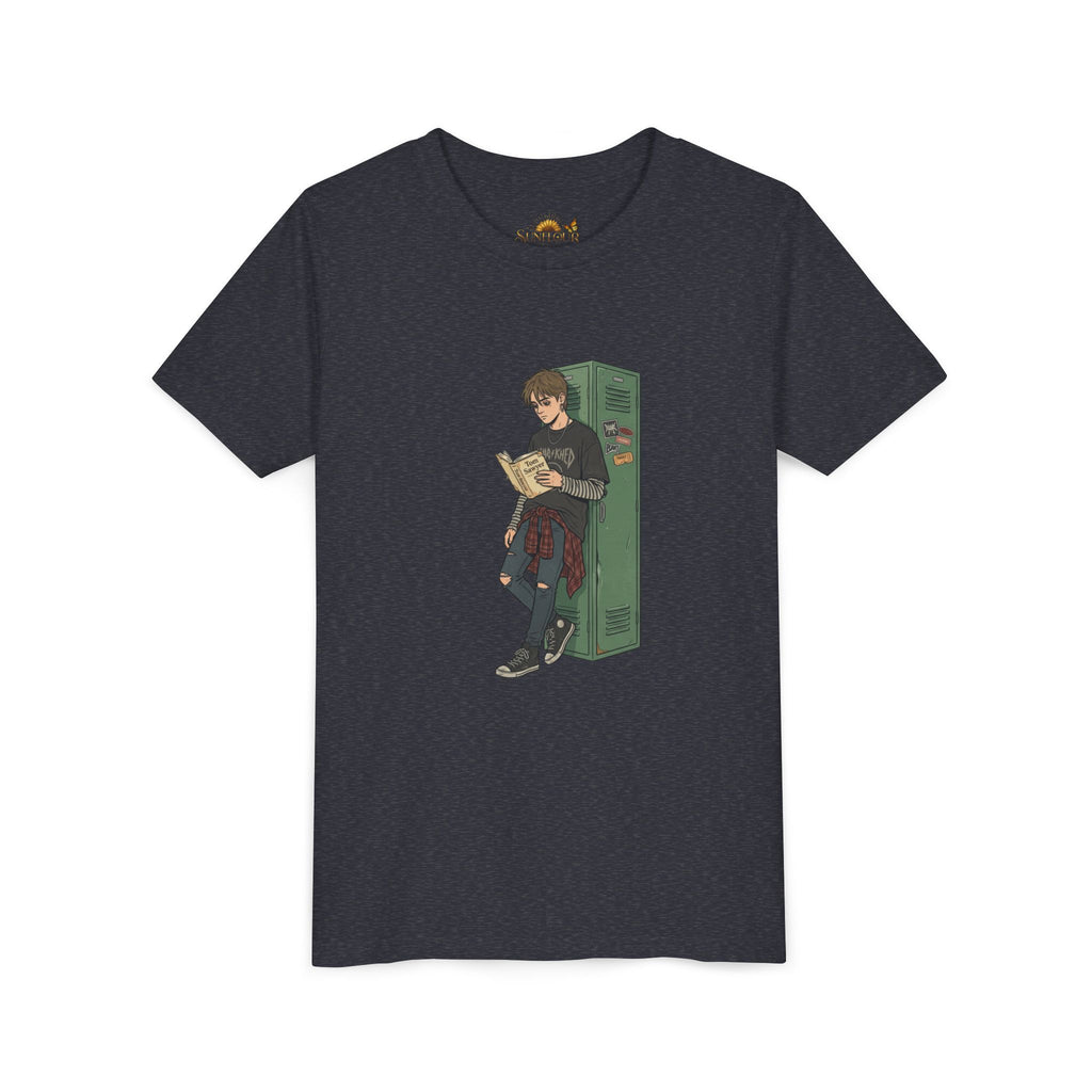 Youth Graphic Tee — Teen Boy Reading by Locker Illustration