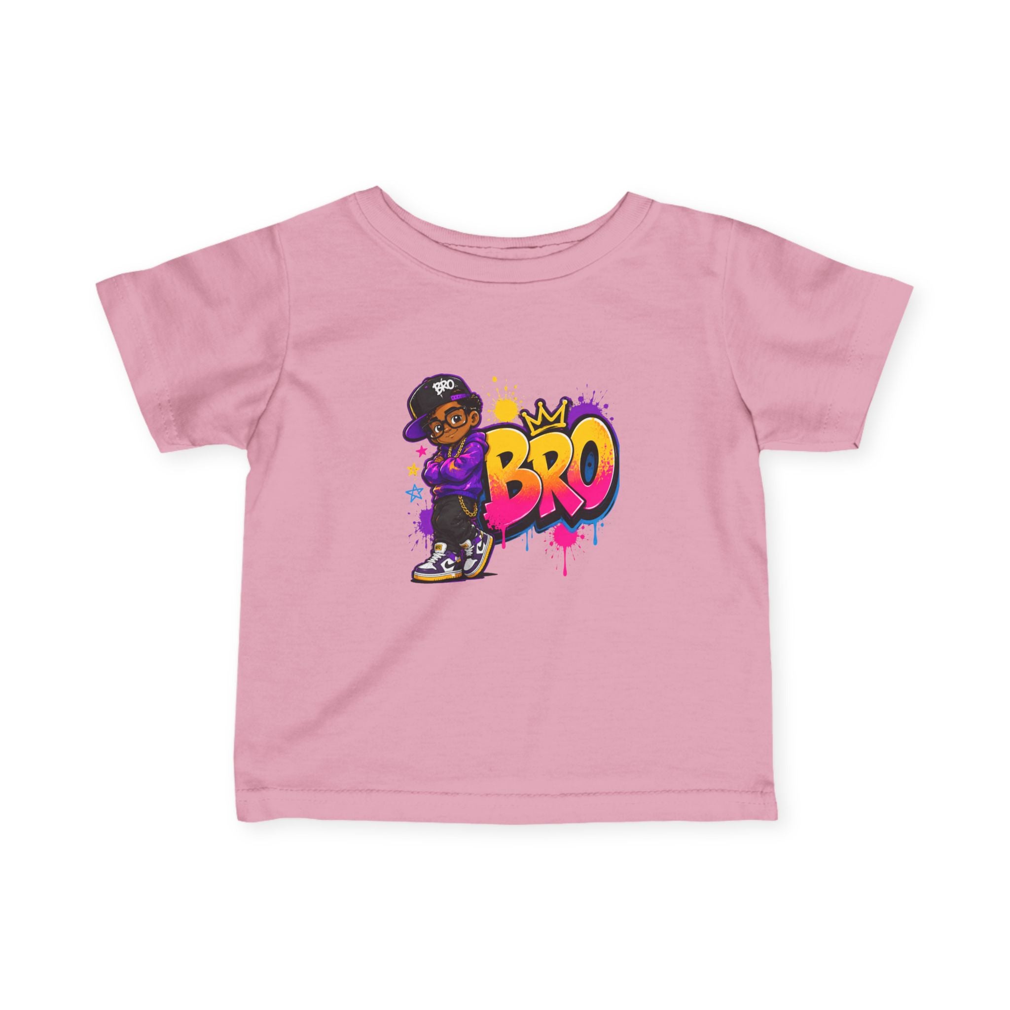 Infant Tee - Colorful 'Bro' Graffiti Graphic with Custom Name Back (Kids Baby Shirt)