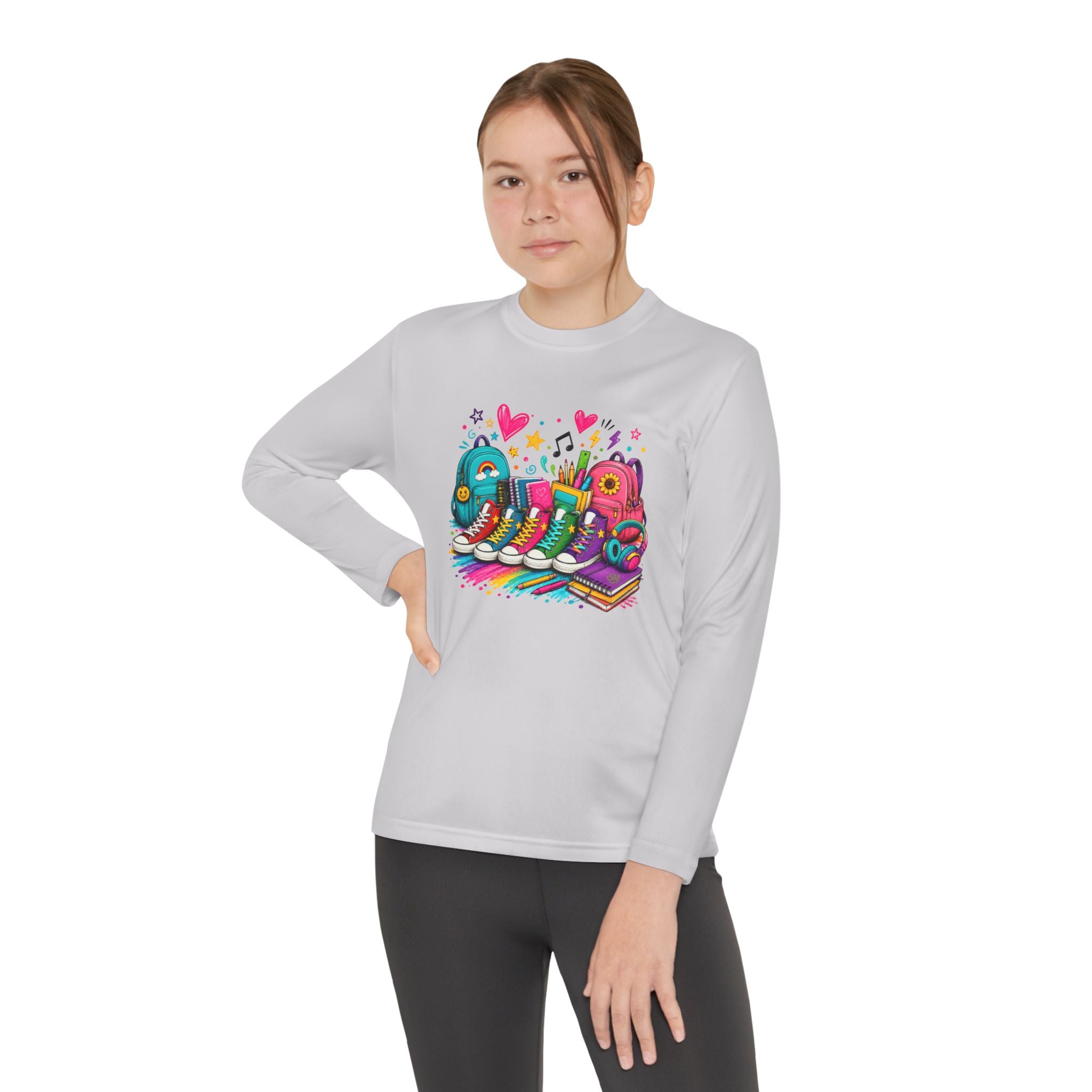 Youth Long Sleeve Tee — Colorful Sneaker Party Graphic