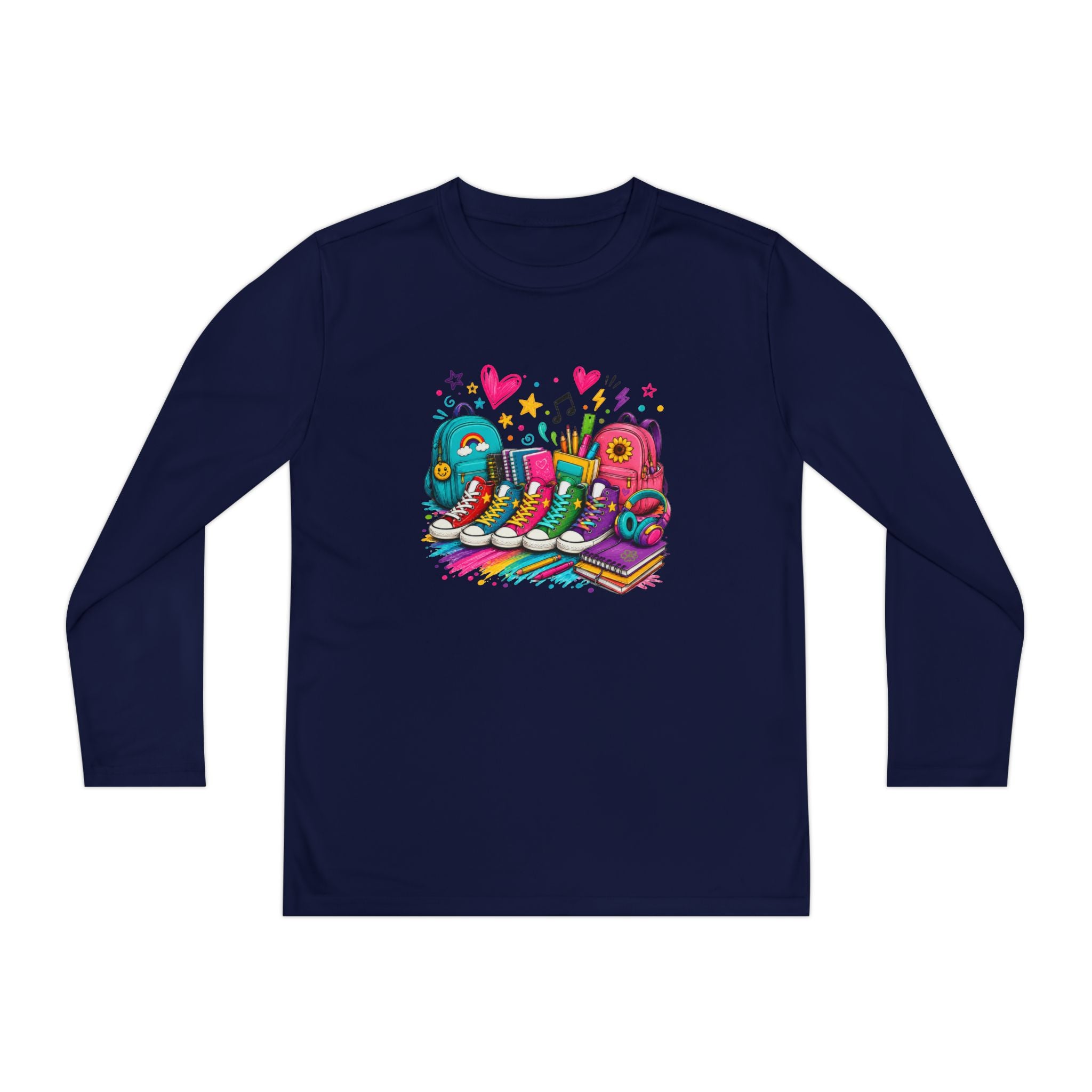 Youth Long Sleeve Tee — Colorful Sneaker Party Graphic