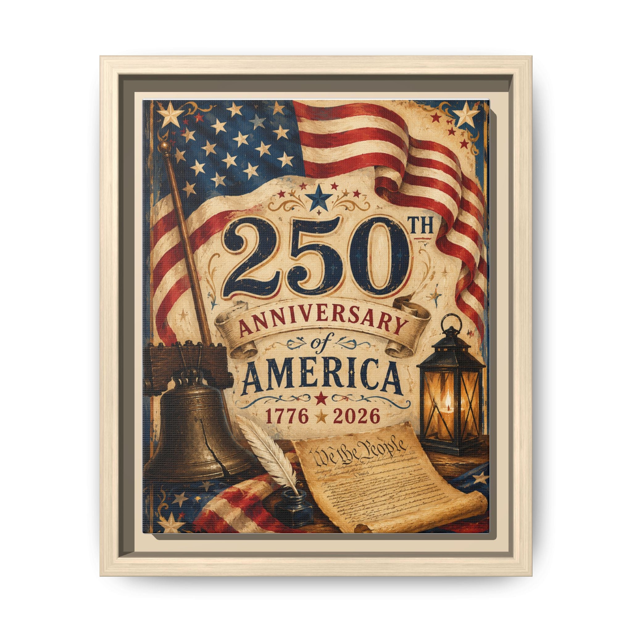 250th Anniversary of America Framed Canvas Print — Patriotic 1776–2026 Wall Art