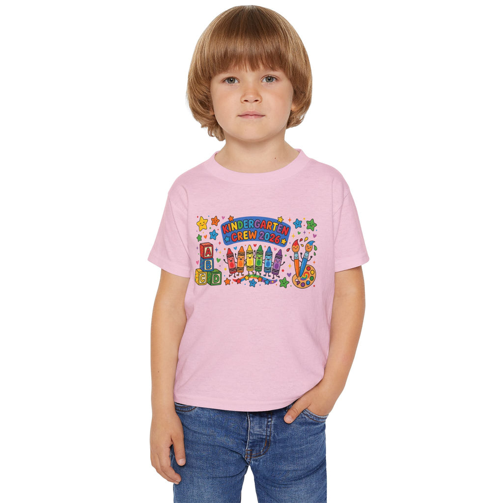 Toddler T-Shirt — "Kindergarten Crew 2026" Colorful Crayons & Blocks Back-to-School Tee
