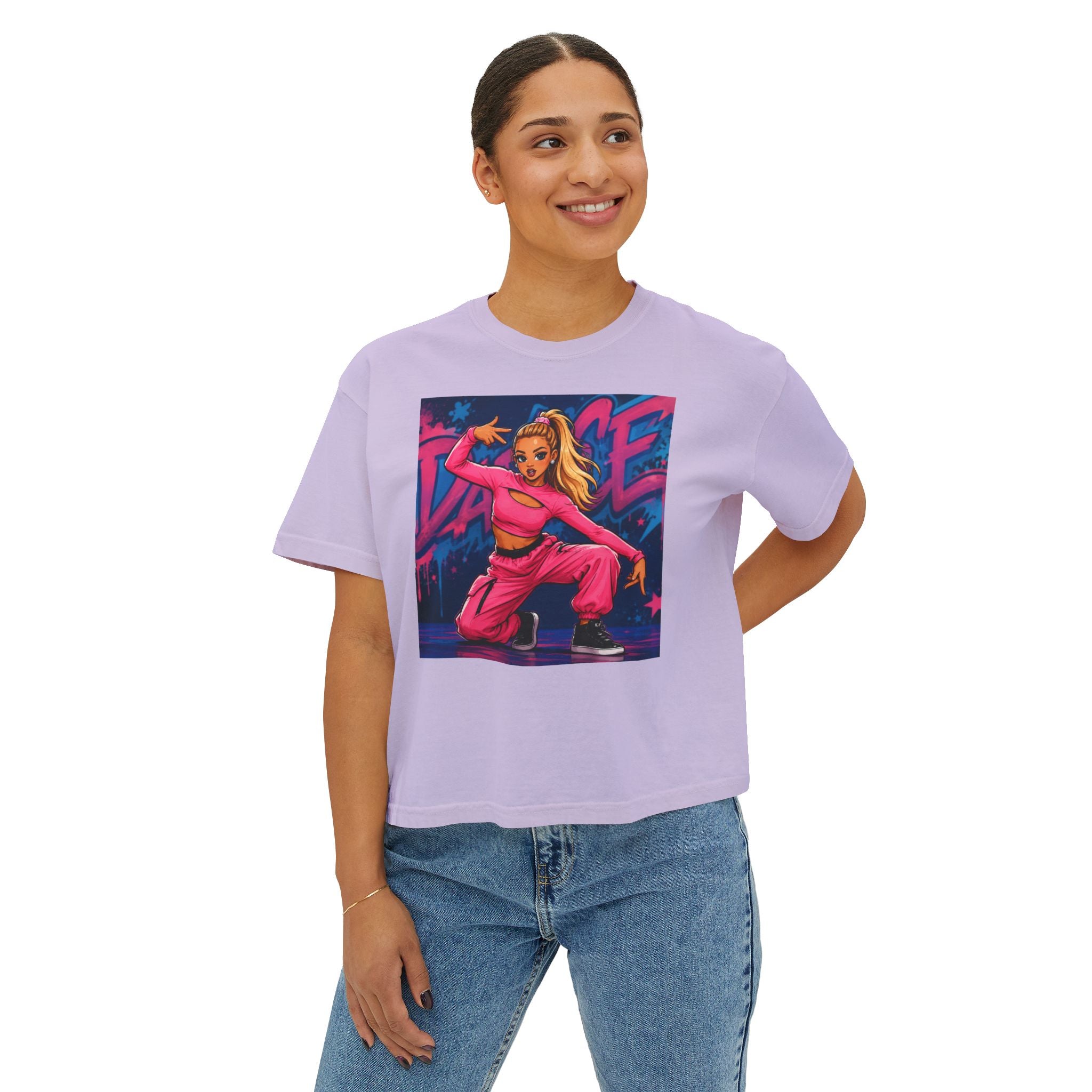 Women’s Boxy Tee — Pink Street Dance Graphic "Dance"