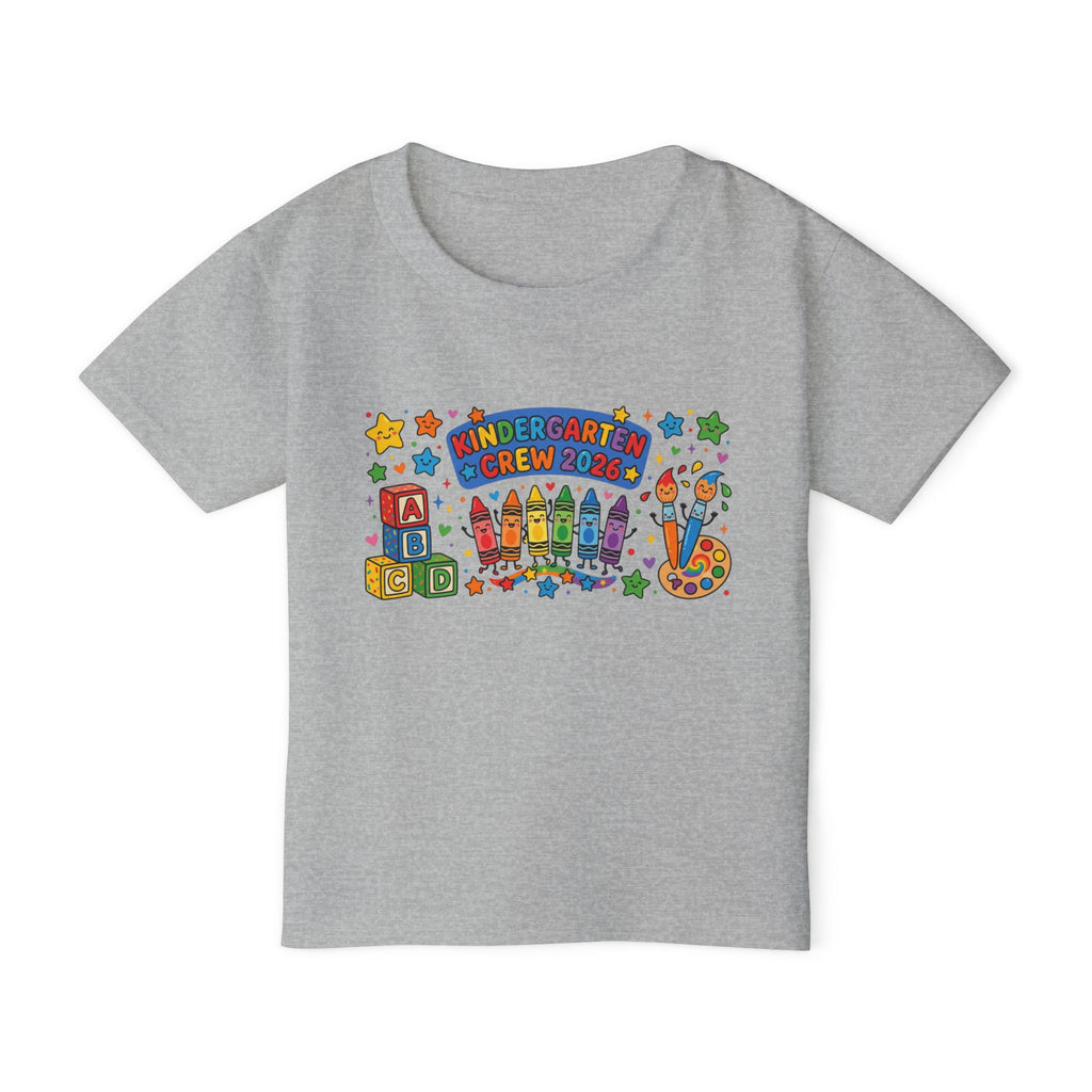 Toddler T-Shirt — "Kindergarten Crew 2026" Colorful Crayons & Blocks Back-to-School Tee